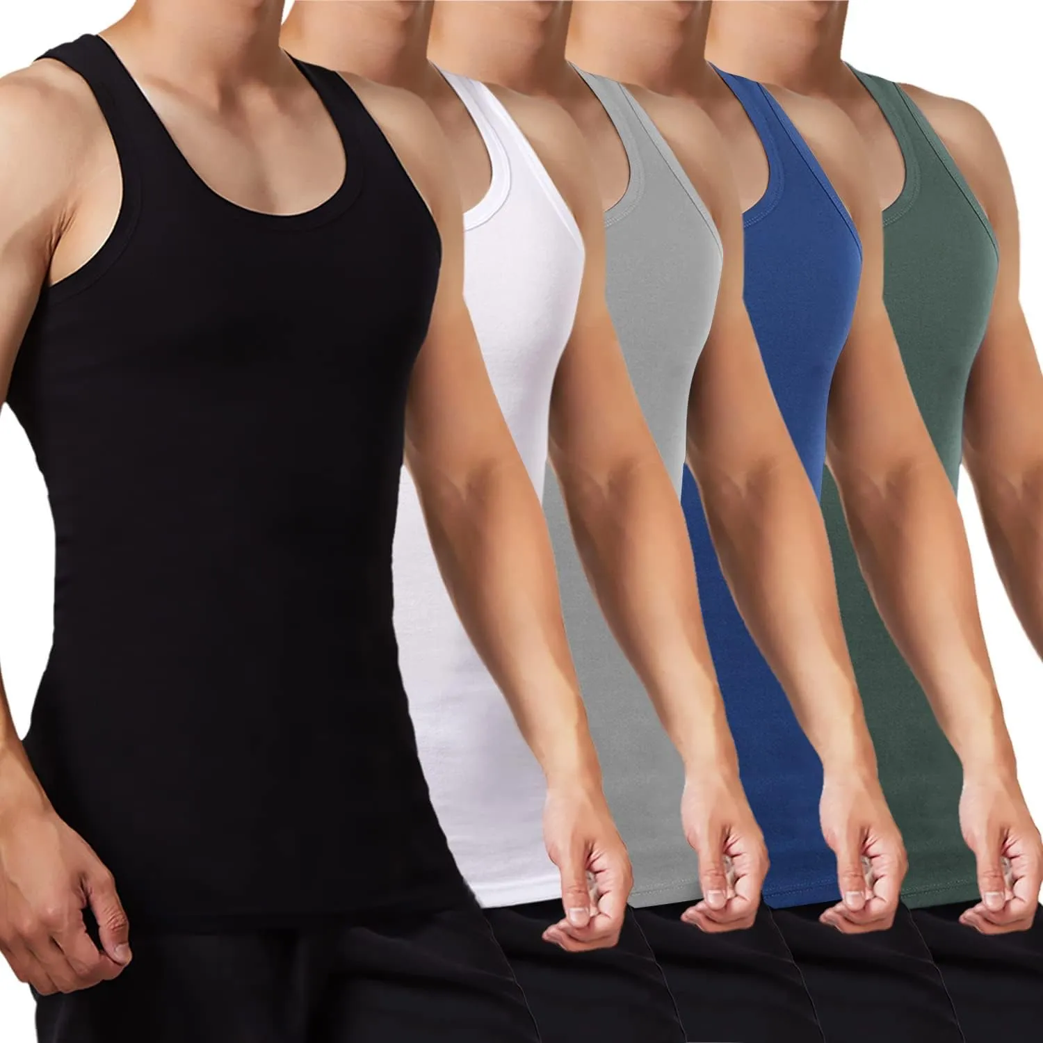 FALARY Men's 3/5 Pack Tank Top, Cotton, Men’s White, Black Multicoloured, All Sizes, Combed Fine Rib