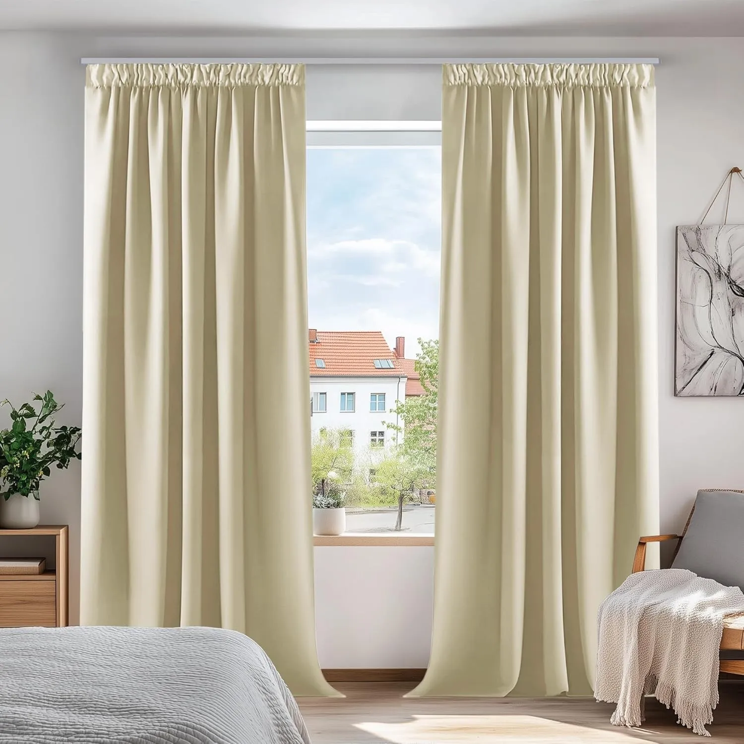 Deconovo Gardinen Blickdicht für Schienensystem Vorhänge Hitzeschutz Beige