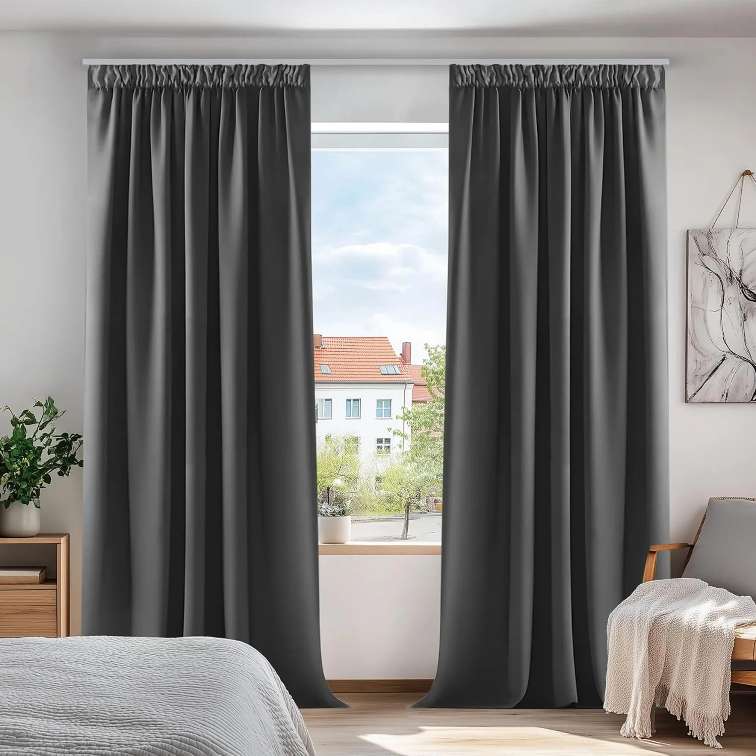 Deconovo Gardinen Vorhang Blickdicht Verdunklungsvorhänge Deko Dunkelgrau