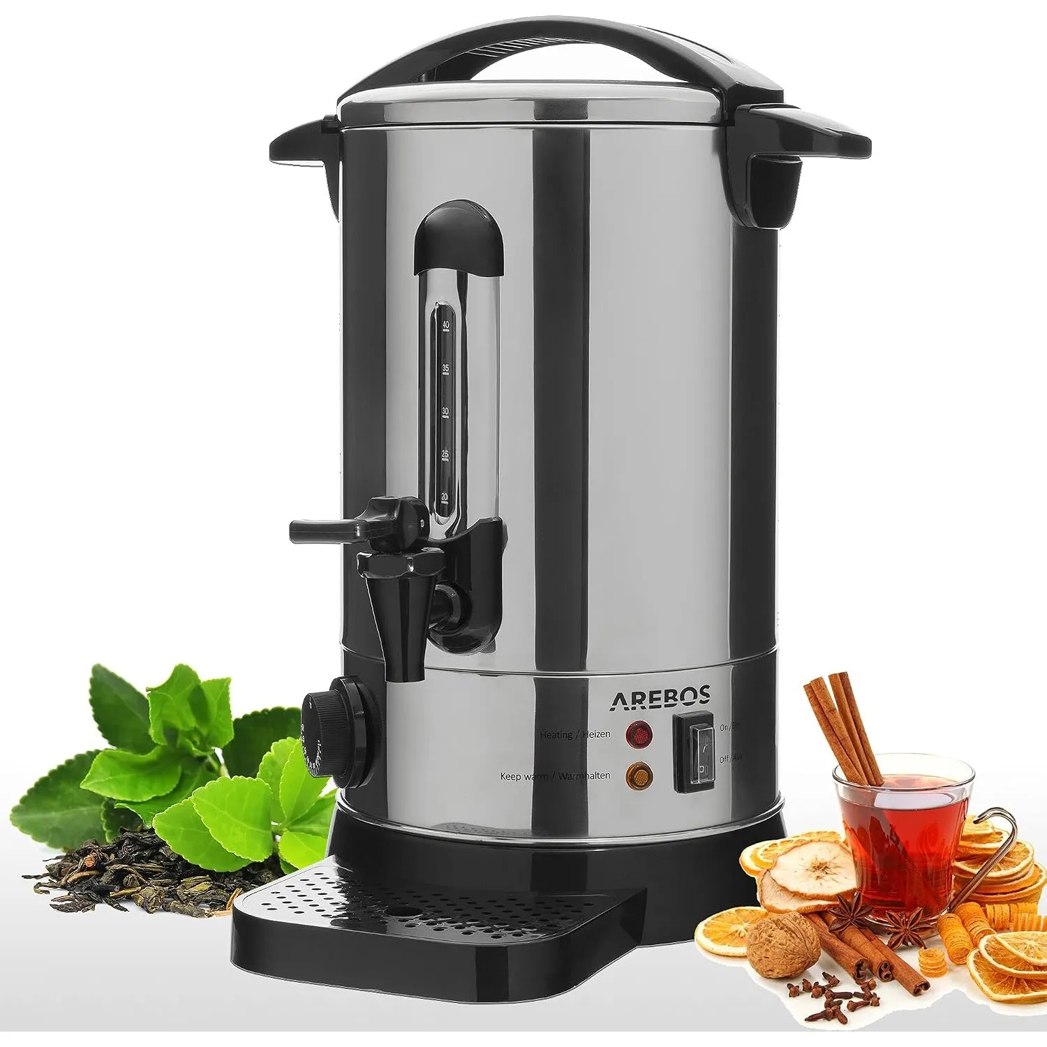 Arebos Glühweinkocher 950 W | Heißgetränkespender | 8,8 L | Auslasshahn