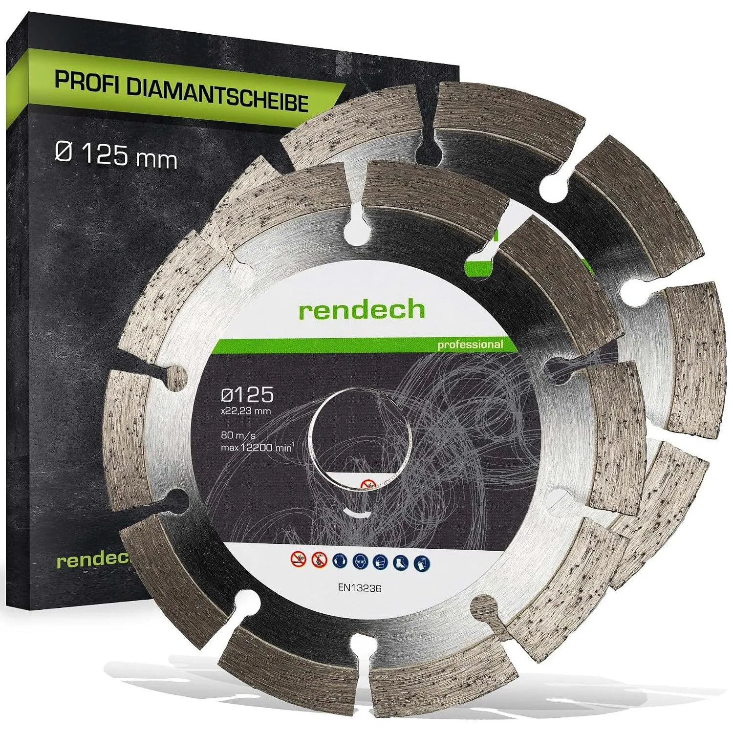 2x rendech® Profi Diamantscheibe 125mm mit 10mm Block-Segment
