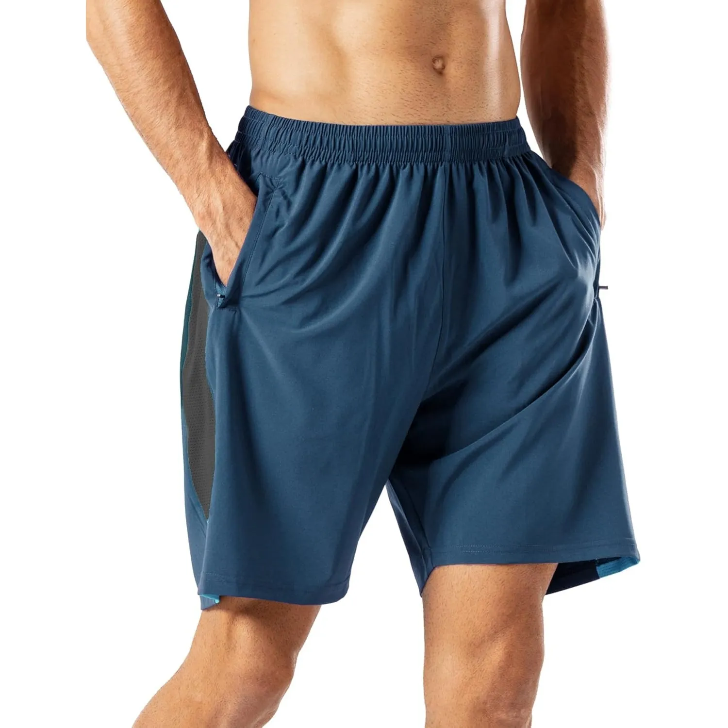 HMIYA Herren Sport Shorts Schnell Trocknend Kurze Hose mit Reißverschlusstasch