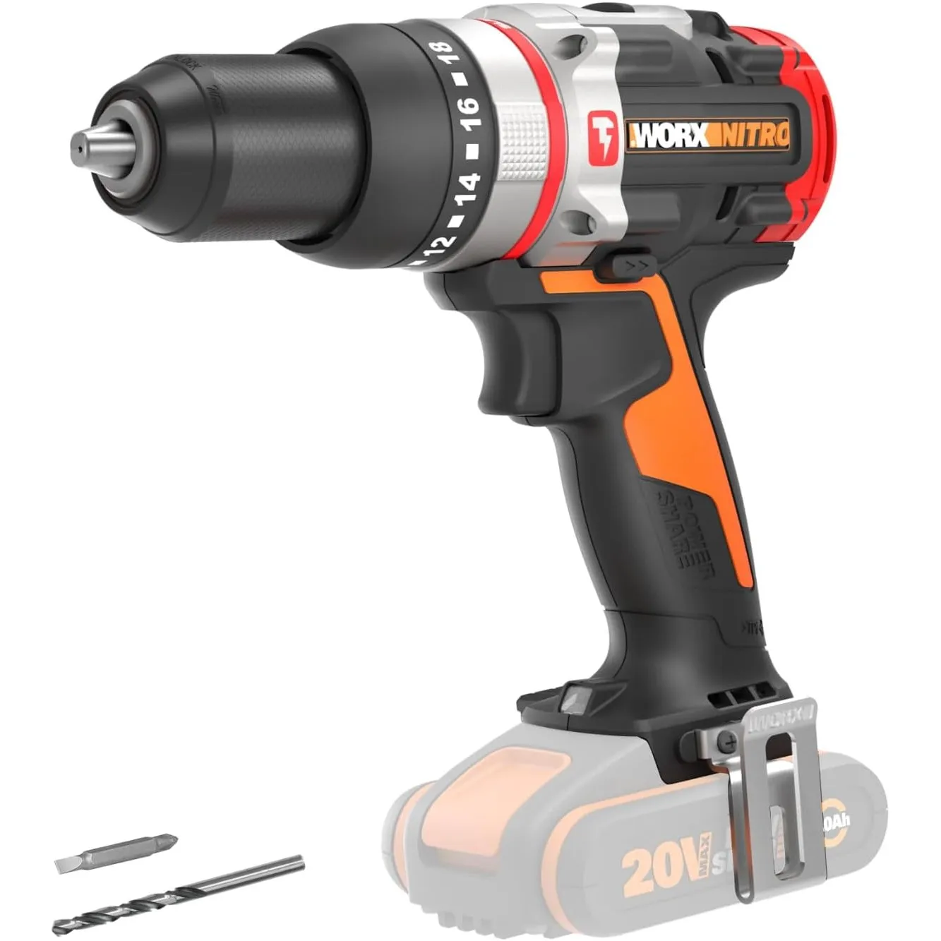 WORX Nitro WX354.9 Akku-Schlagbohrhammer 20V - bürstenloser Motor - 18 Drehmomenteinstellung + Bohren & Hammerbohren - …