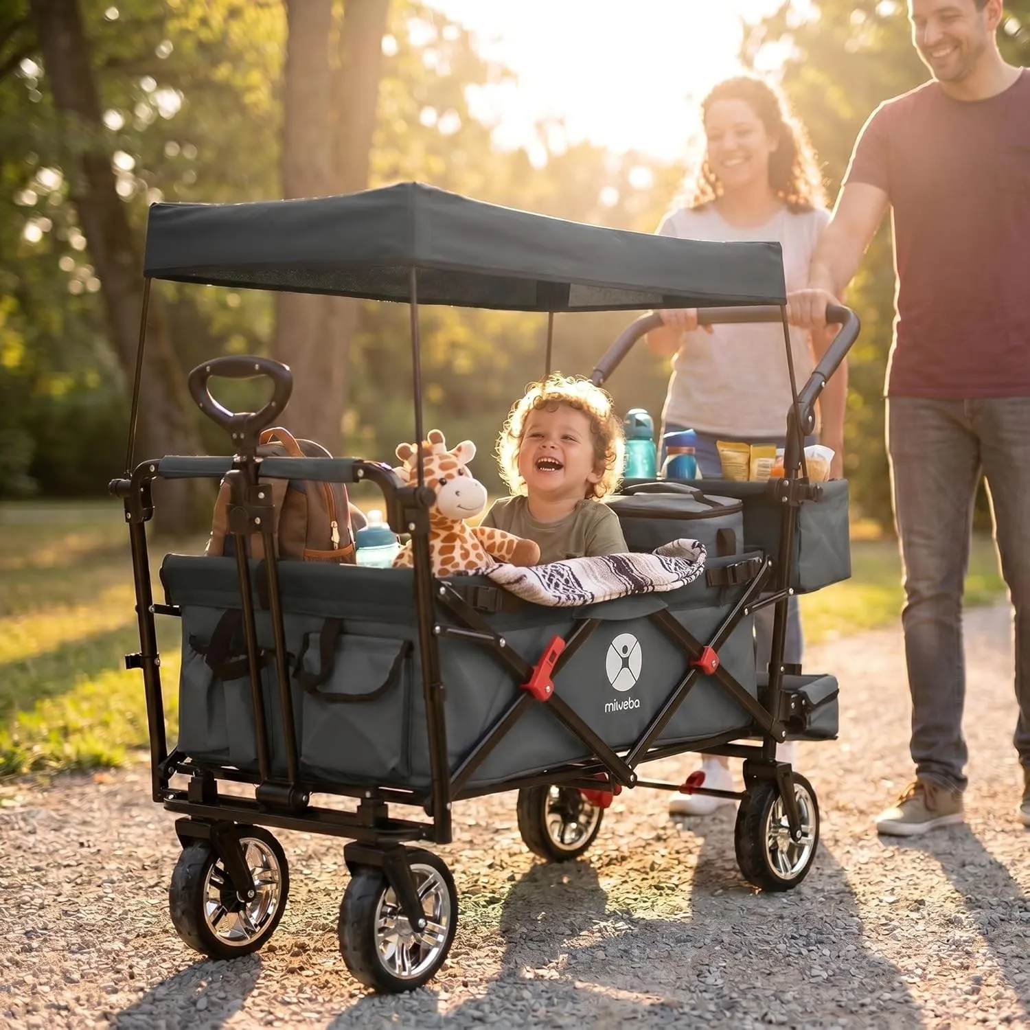 Miweba Faltbarer Bollerwagen MB-20 | Sonnendach UV-beständig - 2X Anschnallgurte - Transportwagen für Kinder - Traglast…