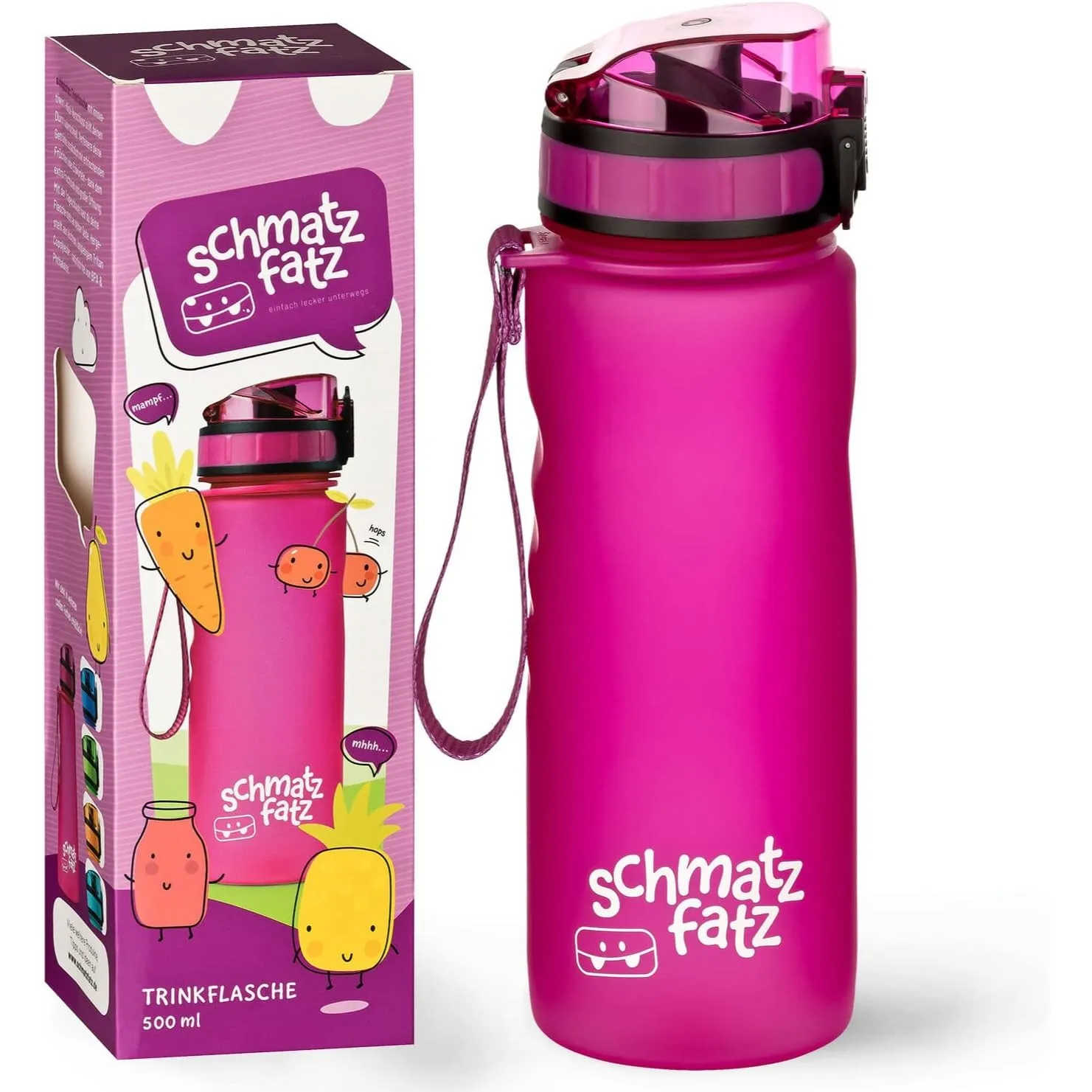 schmatzfatz Trinkflasche Kinder Auslaufsicher 0,5L, Sport Trinkflasche Schule zum Wandern & Fitnessstudio, Geschmacksne…