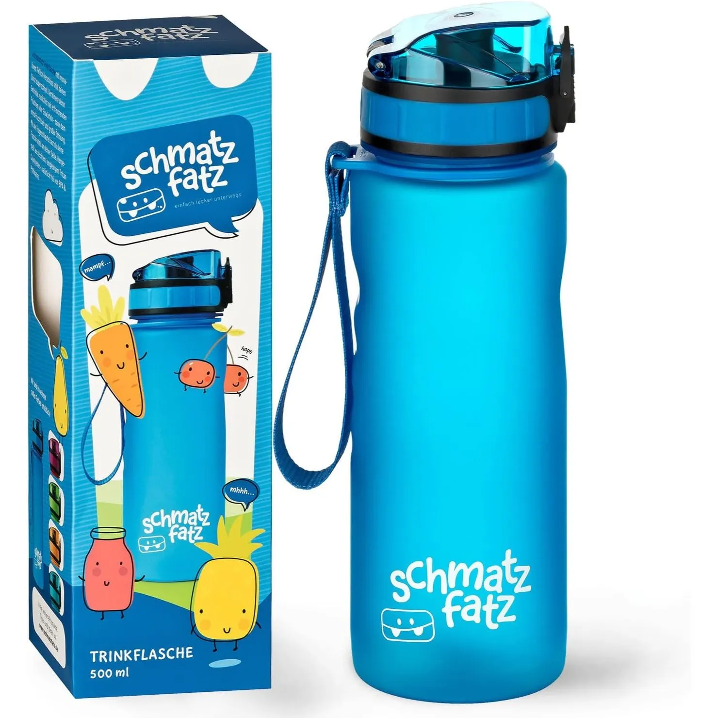 schmatzfatz Trinkflasche Kinder Auslaufsicher 0,5L, Sport Trinkflasche Schule zum Wandern & Fitnessstudio, Geschmacksne…