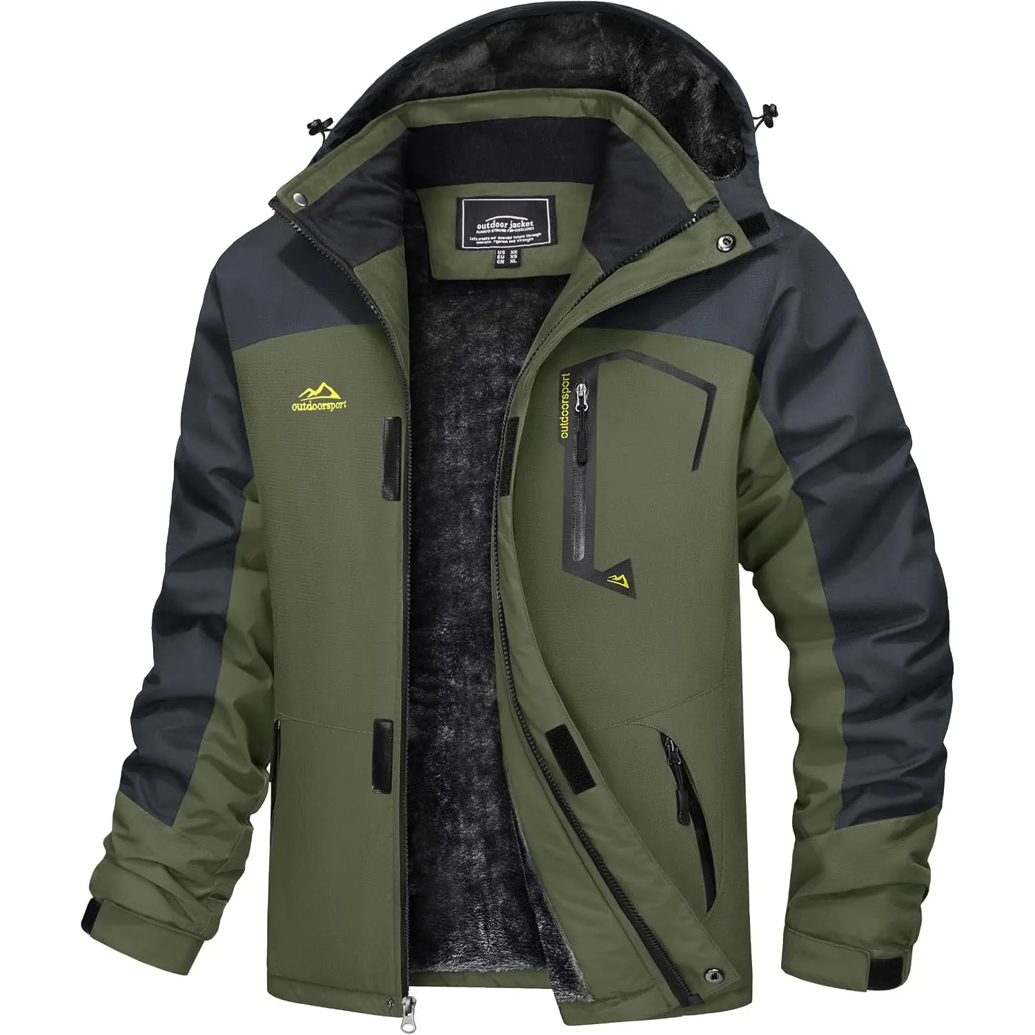 TACVASEN Herren Winter Wasserdichte Winddichte Winterjacke Warme Fleece-Futter Ski Regenmantel mit Kapuze