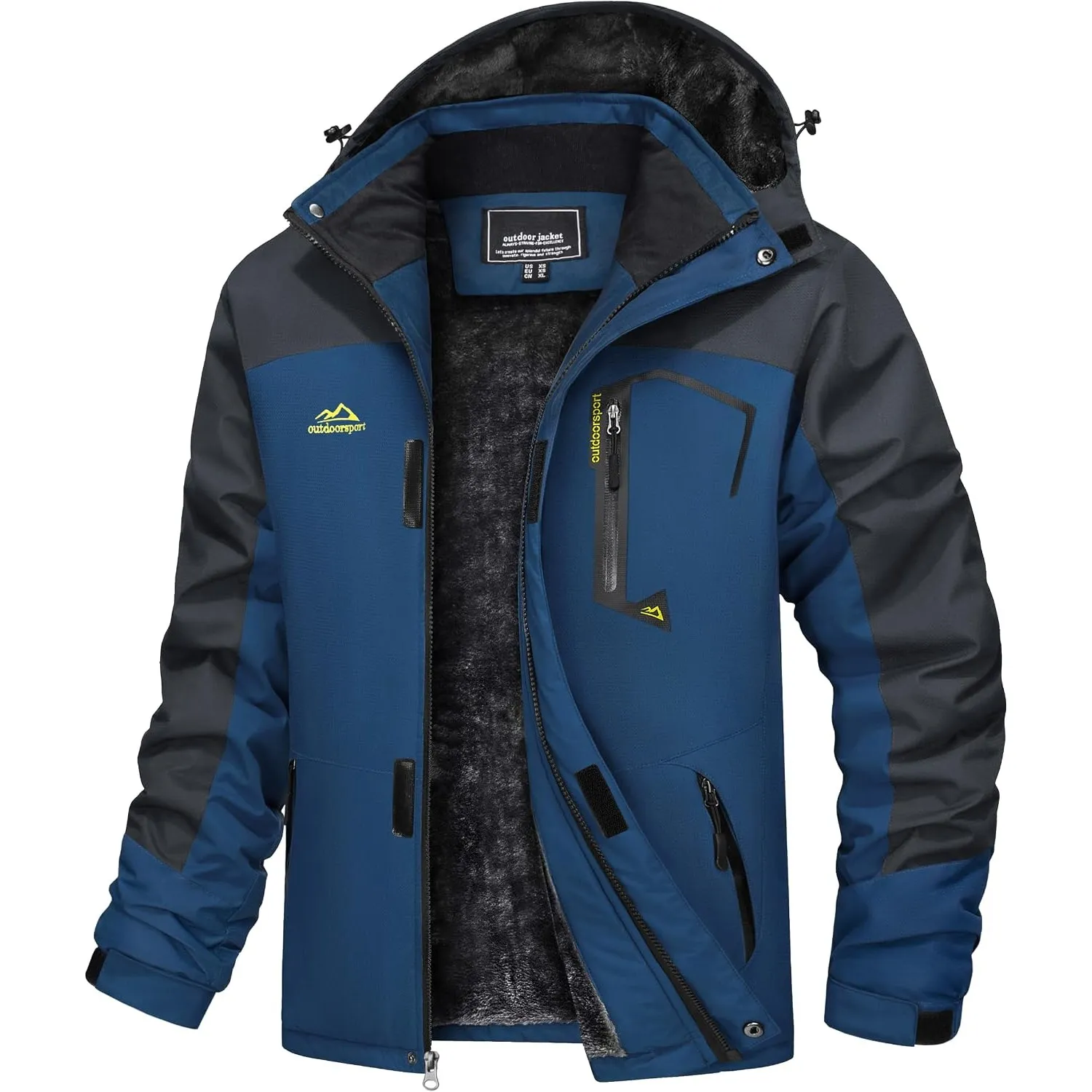 TACVASEN Herren Winter Wasserdichte Winddichte Winterjacke Warme Fleece-Futter Ski Regenmantel mit Kapuze