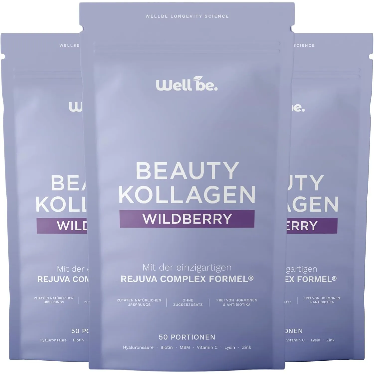 Wellbe Kollagen Pulver Wildberry - hochdosiert mit maximal bioaktivem Kollagen Hydrolysat, Biotin, Zink, Vitamin C & Hy…