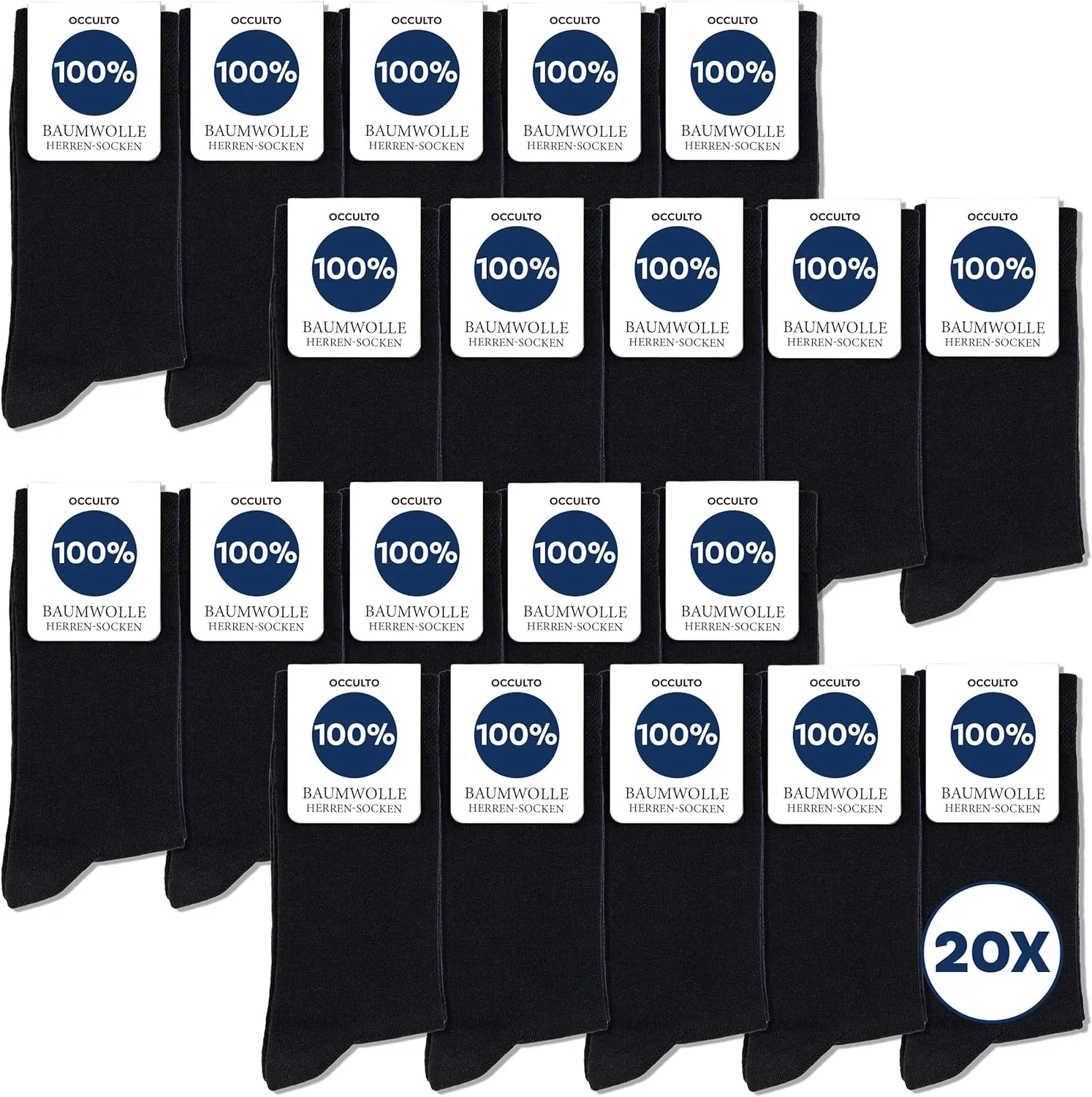 Occulto Herren 100% Baumwolle Socken 10-20er Pack (Modell: Ingo)