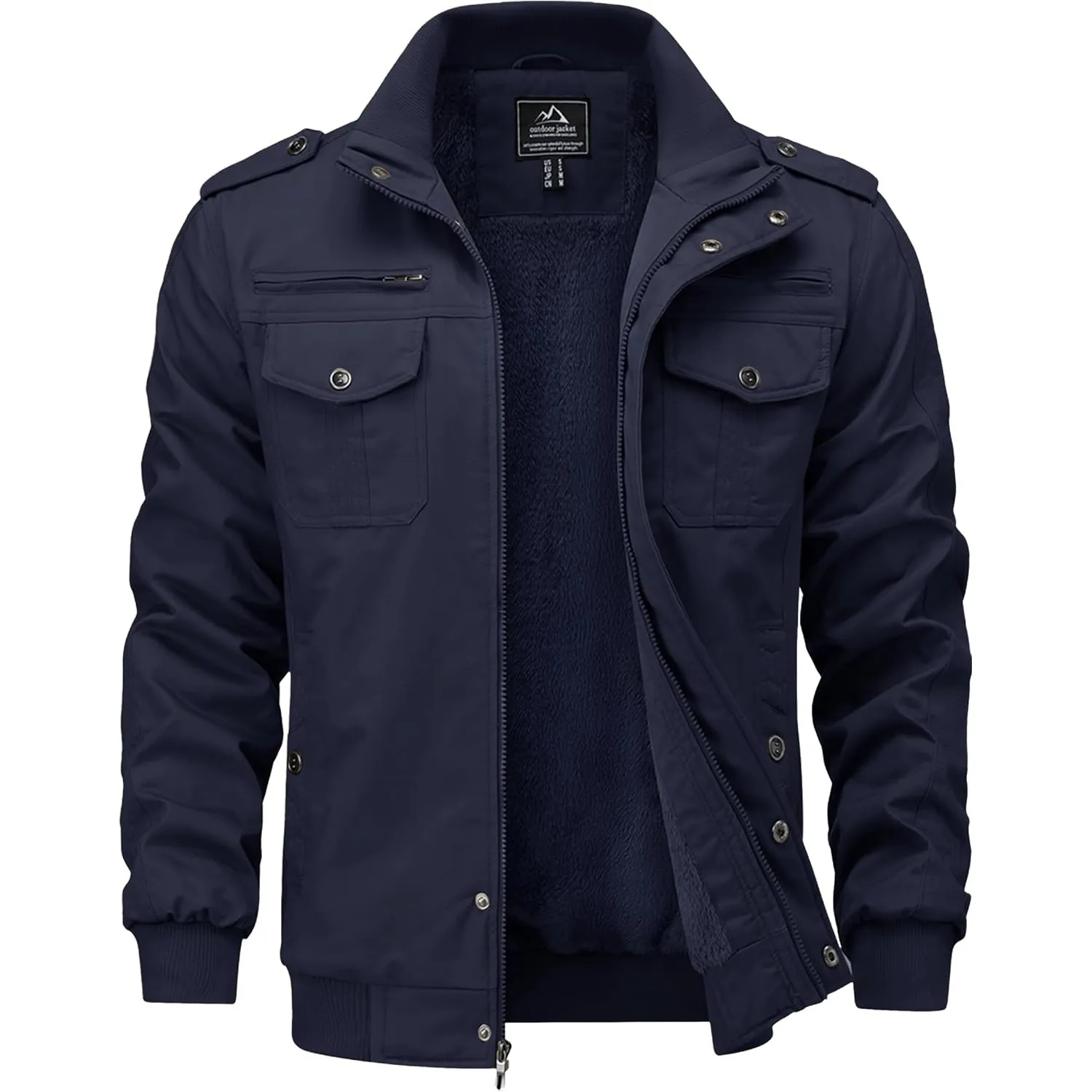 TACVASEN Herren Fleecejacke Warme Jacke Winter Thermojacke Gefüttert Übergangsjacke Militär Feldjacke Cargojacke mit Ta…