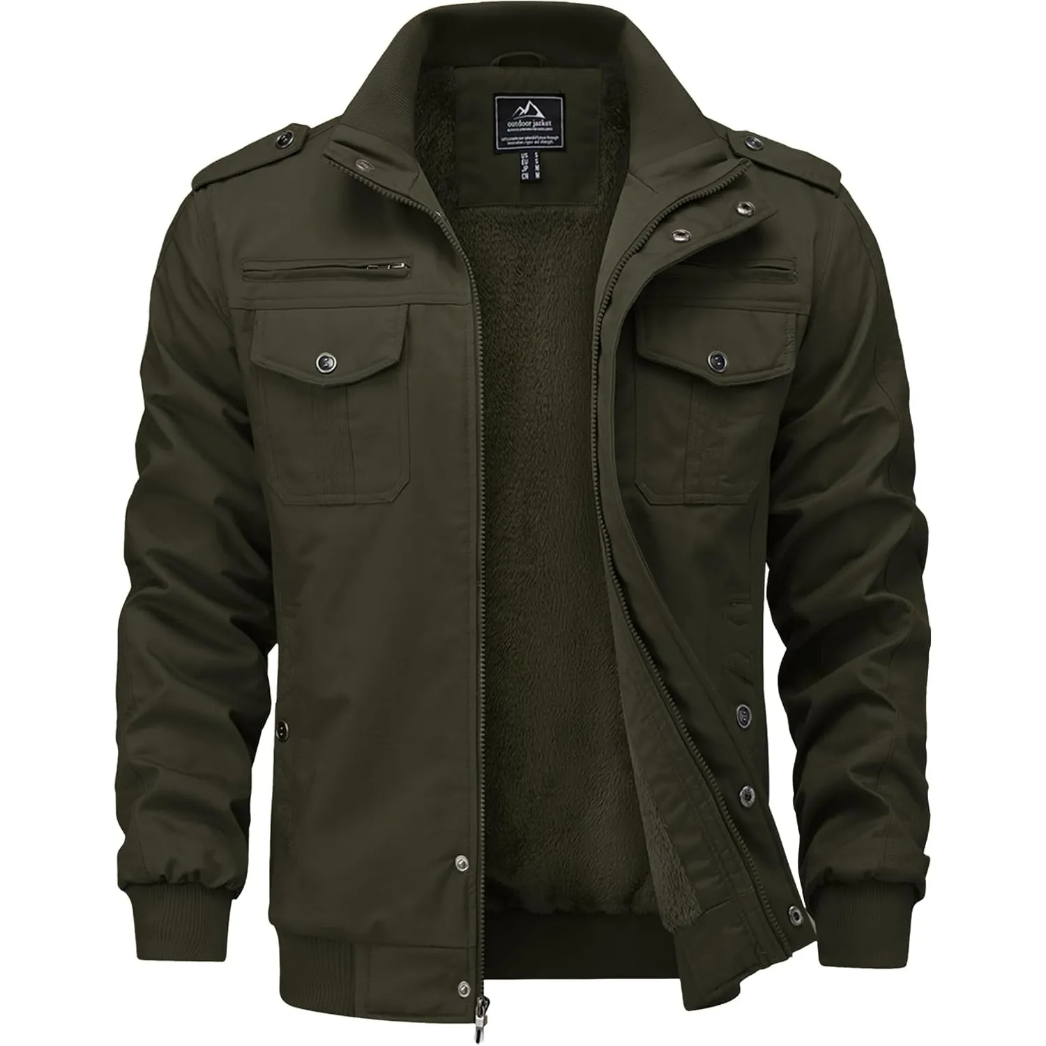 TACVASEN Herren Fleecejacke Warme Jacke Winter Thermojacke Gefüttert Übergangsjacke Militär Feldjacke Cargojacke mit Ta…