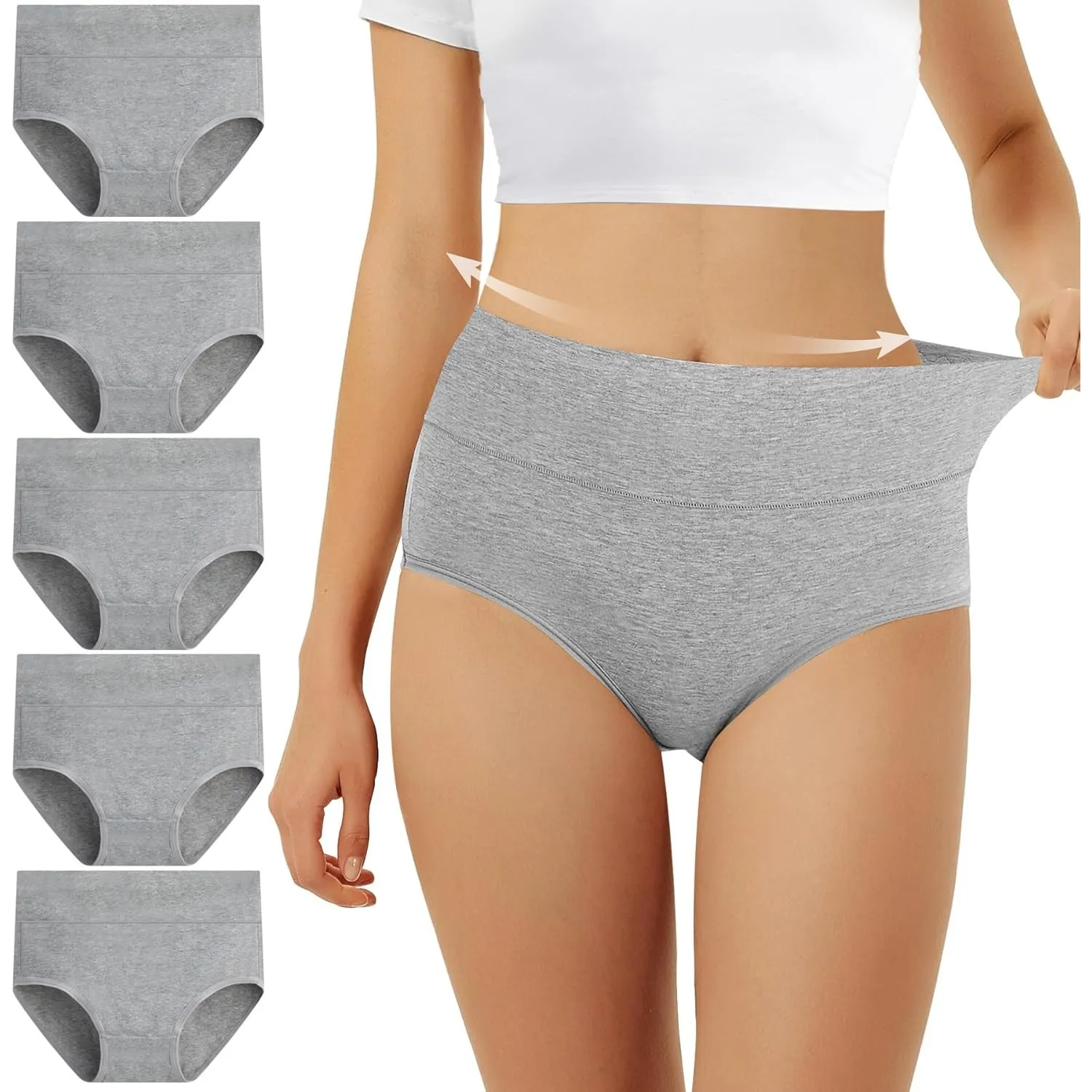 FALARY Unterhosen Damen Baumwolle Hohe Taille 5er Pack Stretch Atmungsaktiv Panties Weich Frauen Unterwäsche