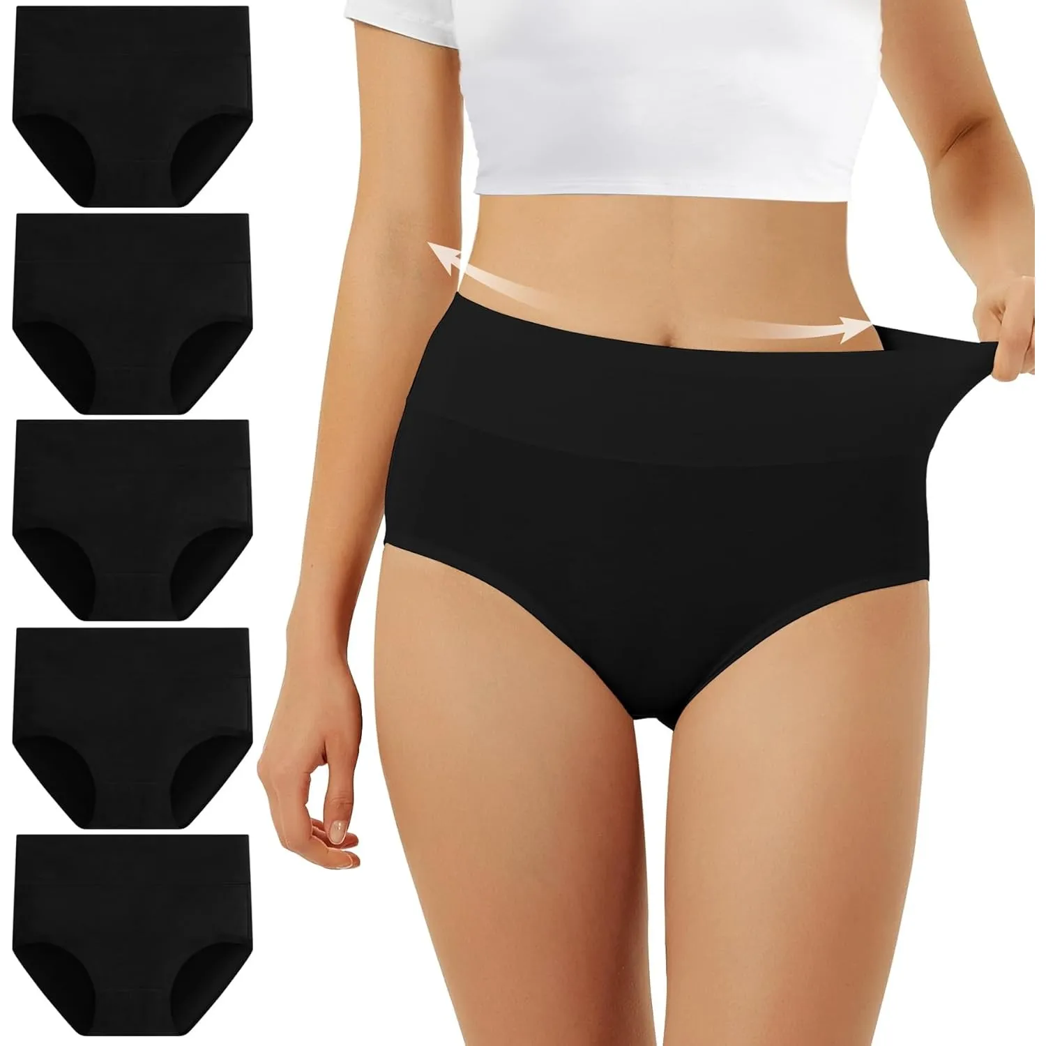 FALARY Unterhosen Damen Baumwolle Hohe Taille 5er Pack Stretch Atmungsaktiv Panties Weich Frauen Unterwäsche