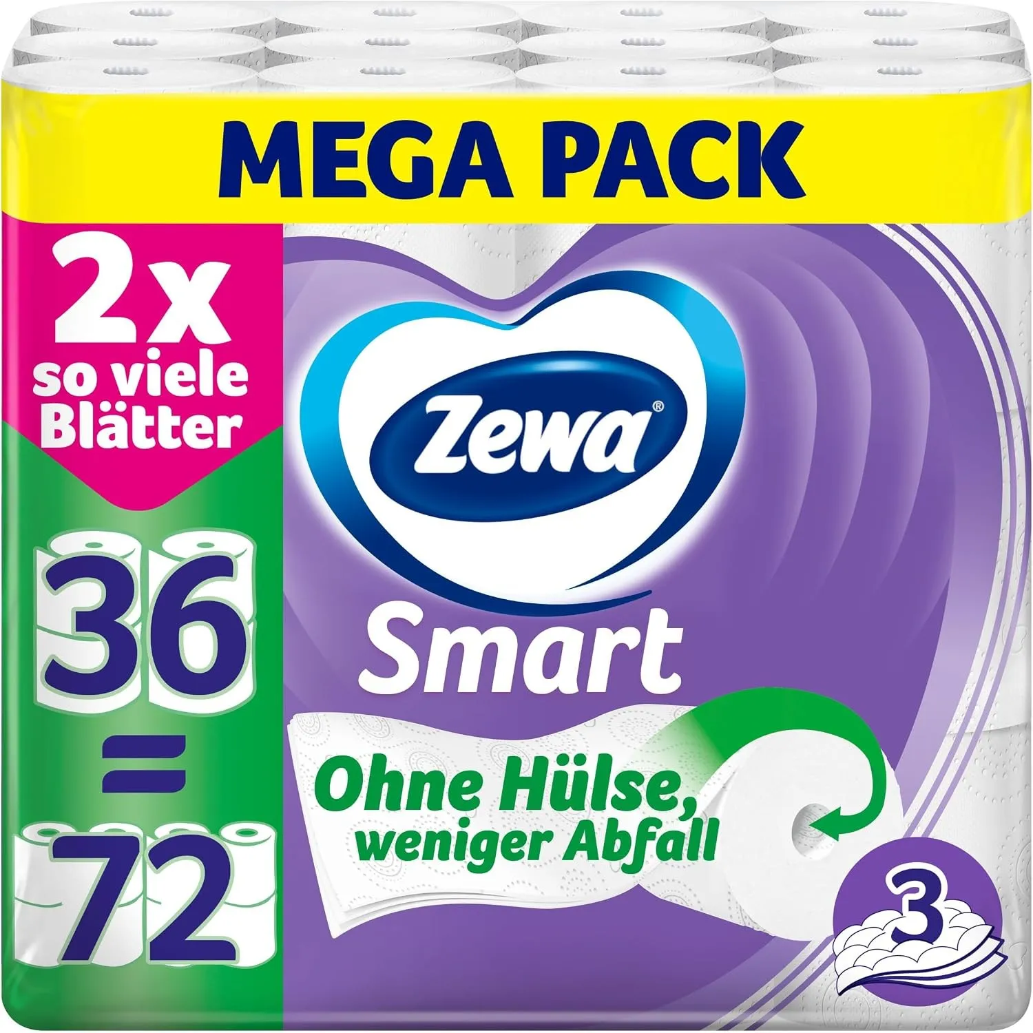 Zewa Smart Toilettenpapier Ohne Hülse, Großpackung Mit 36 Rollen (9 x 4 x 300 Blatt)