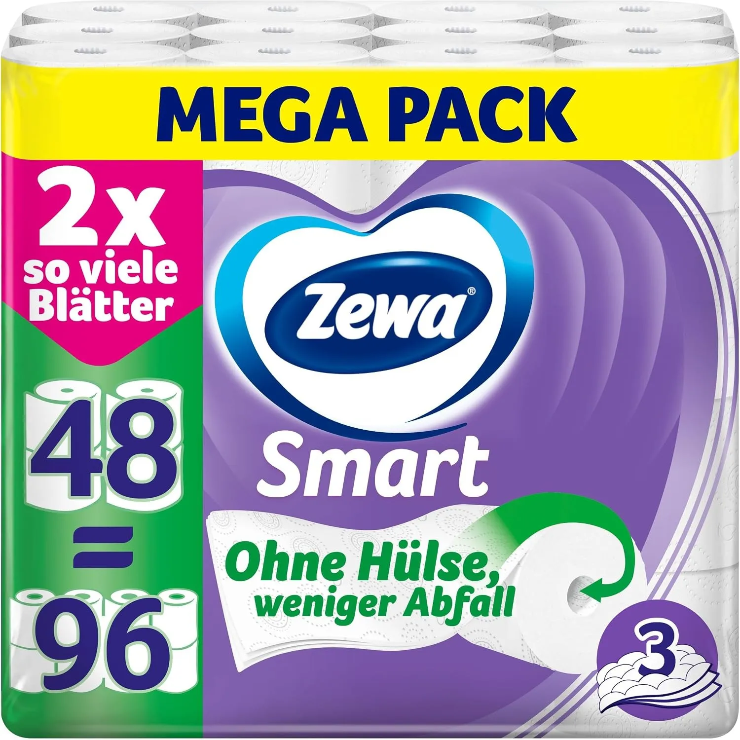 Zewa Smart Toilettenpapier Ohne Hülse, Großpackung Mit 48 Rollen (6 x 8 x 300 Blatt)