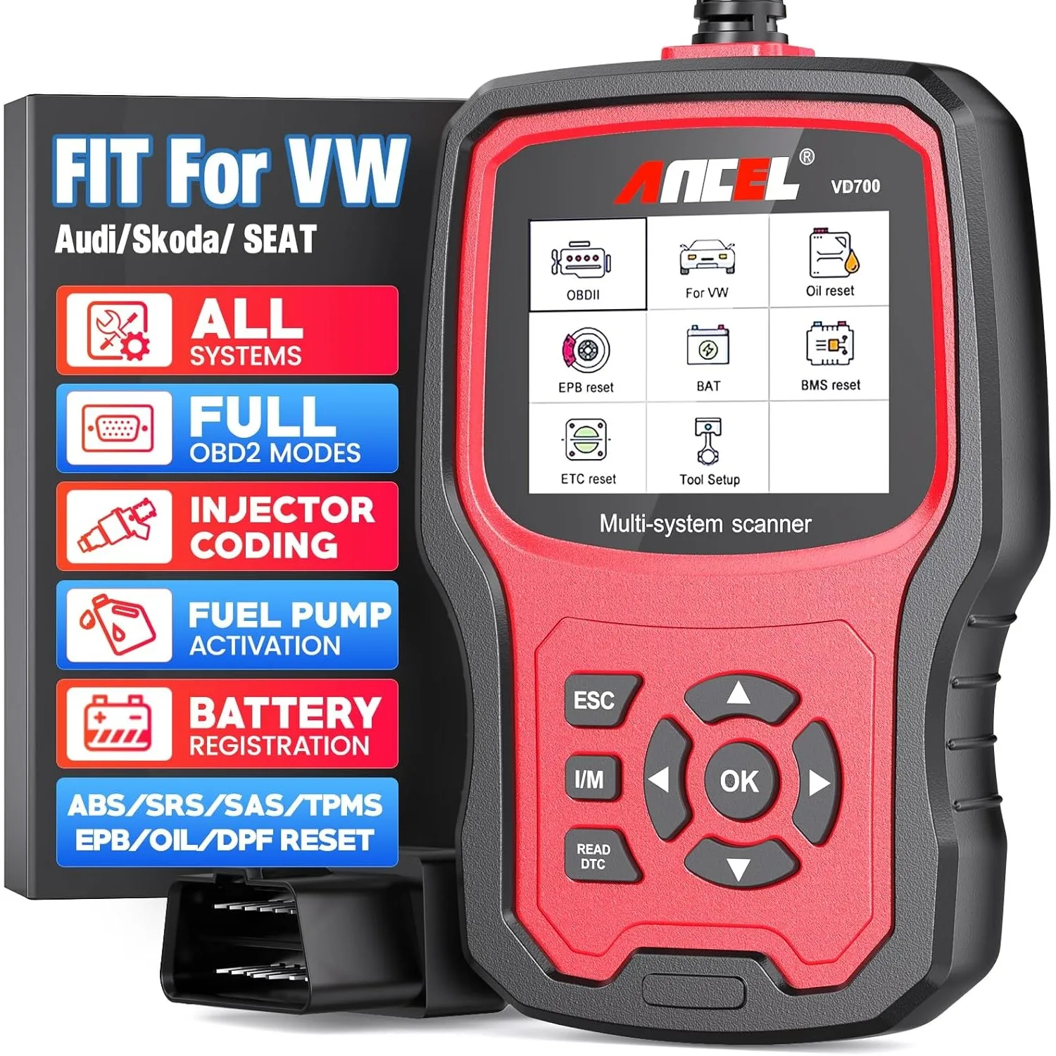 ANCEL VD700Pro OBD2 Diagnosegerät mit 8 Sonderfunktion für VAG Fahrzeug