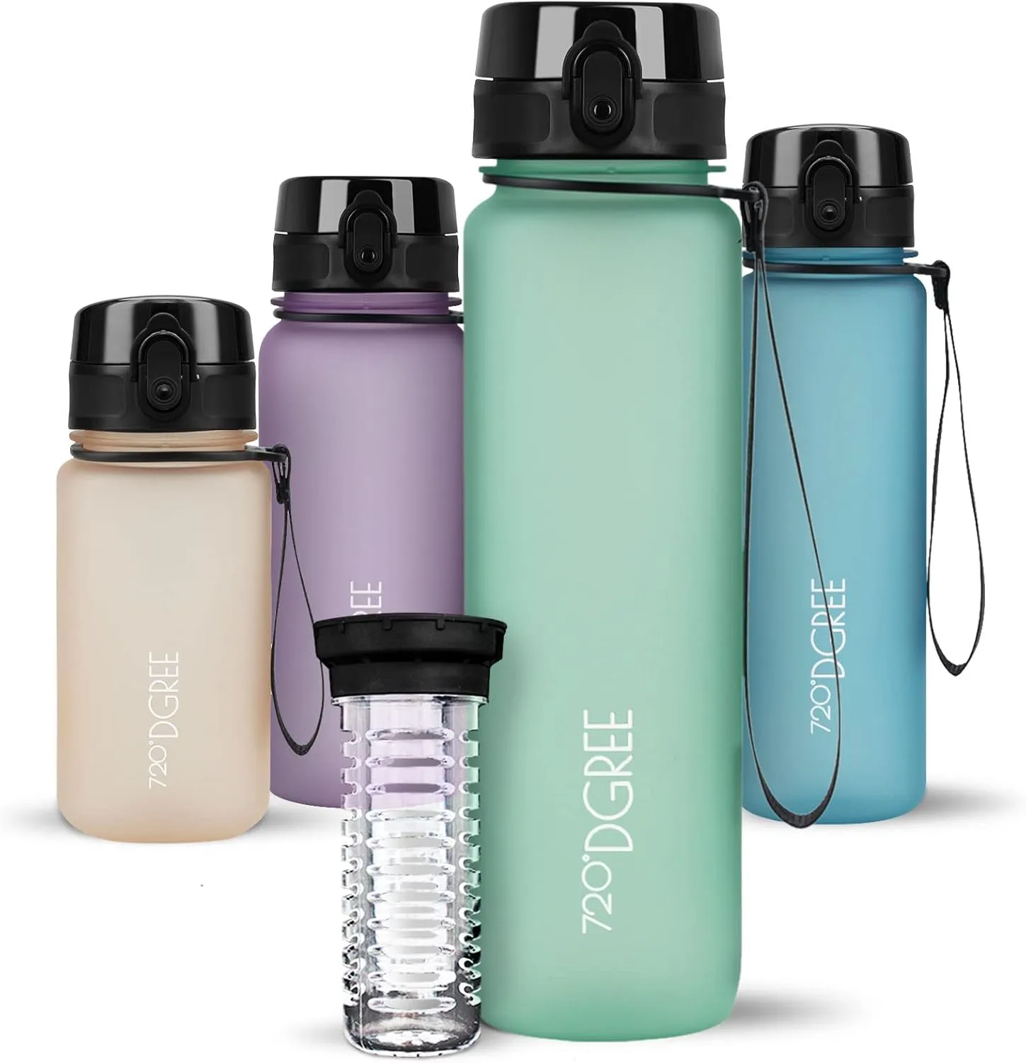 720°DGREE Trinkflasche “uberBottle“ 350ml, 500ml, 650ml, 1l softTouch +Früchtebehälter - Auslaufsicher, BPA-Frei - Schm…