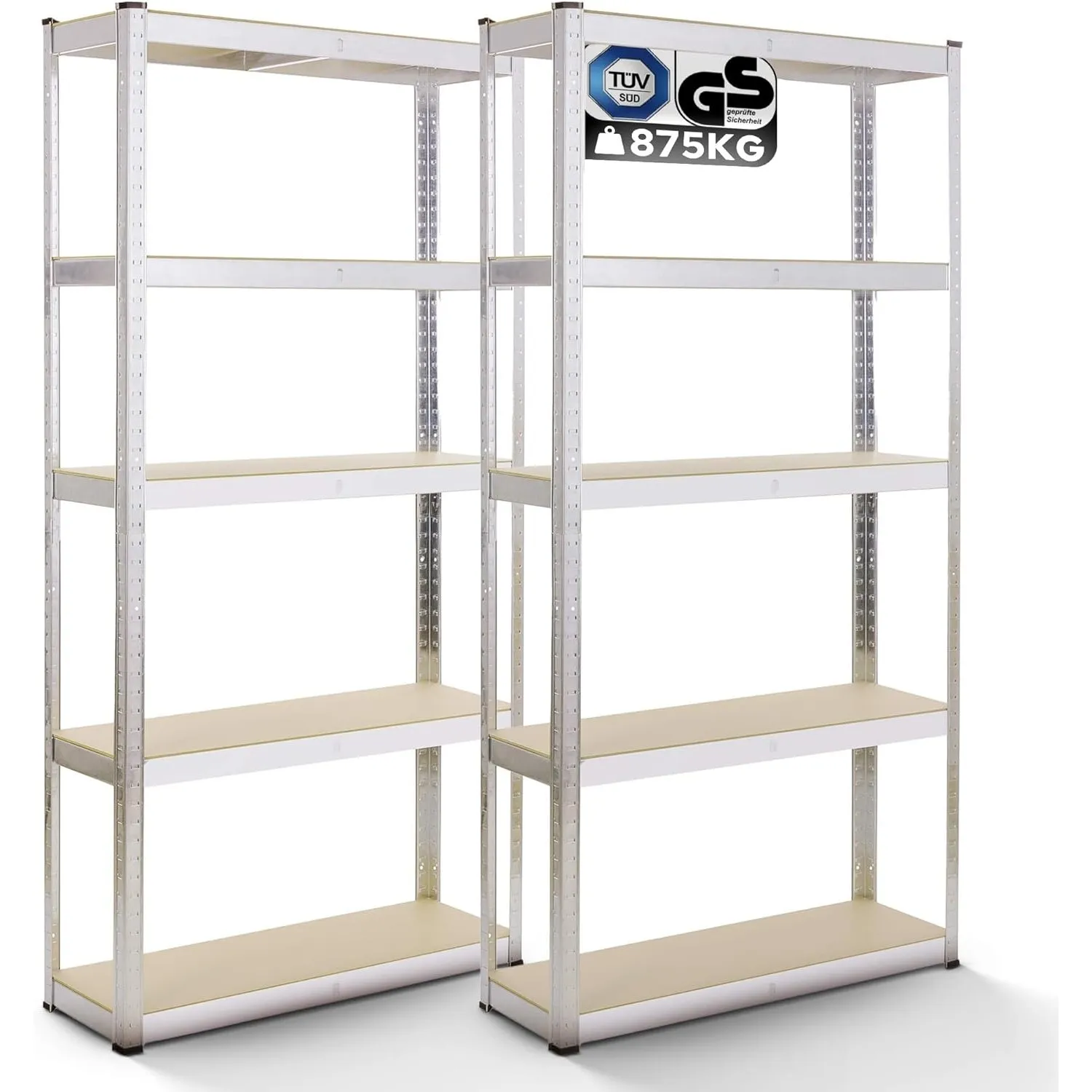Arebos 2er Set Schwerlastregal 180 x 90 x 40 | 875kg Tragkraft | 0,63 mm | 5 verstellbare MDF-Platten Regal Lagerregal …
