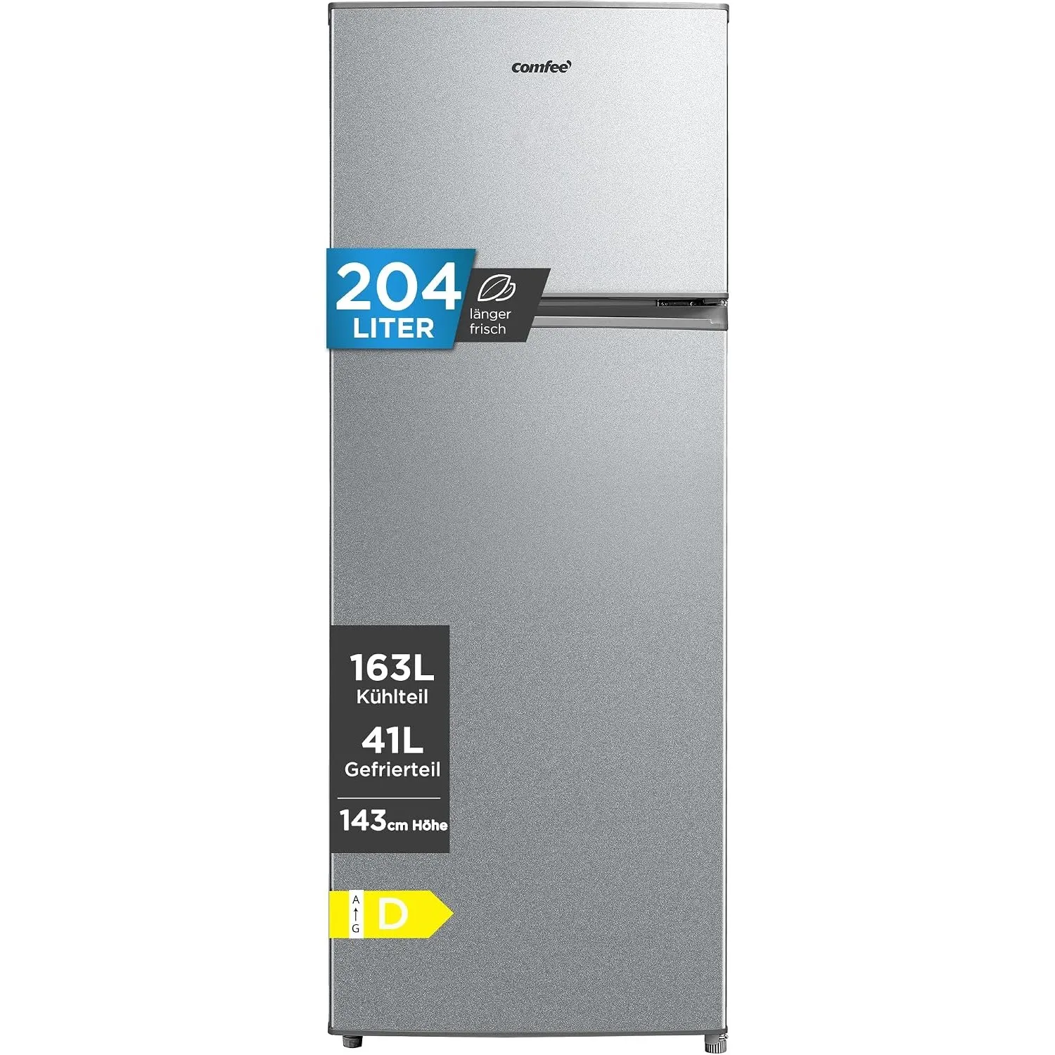 Comfee' 204L kühlschrank mit gefrierfach(-24℃), 39dB, 143 cm Höhe, EEK D