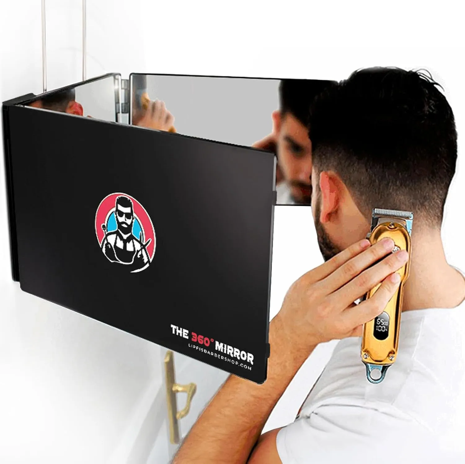LIPFISBARBERSHOP.COM 360 Degree Mirror - Adjustable Telescopic Hooks - Self Hair Cutting Mirror for Men - Triple Mirror…