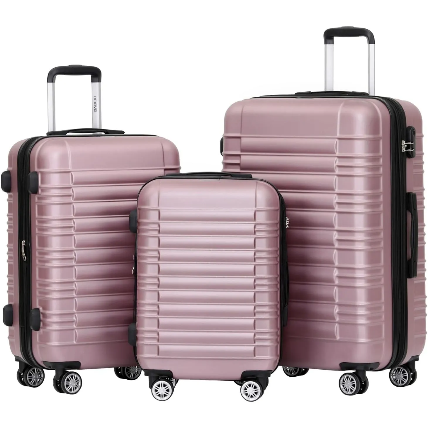 BEIBYE Zwillingsrollen Reisekoffer Koffer Trolleys Hartschale M-L-XL-Set (Rosa, Set)
