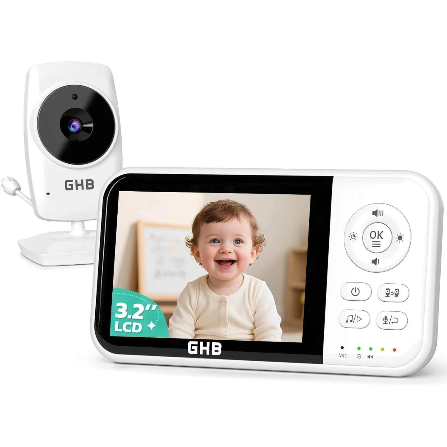 GHB Babyphone mit Kamera Baby Monitor 3,2 Zoll Weiß