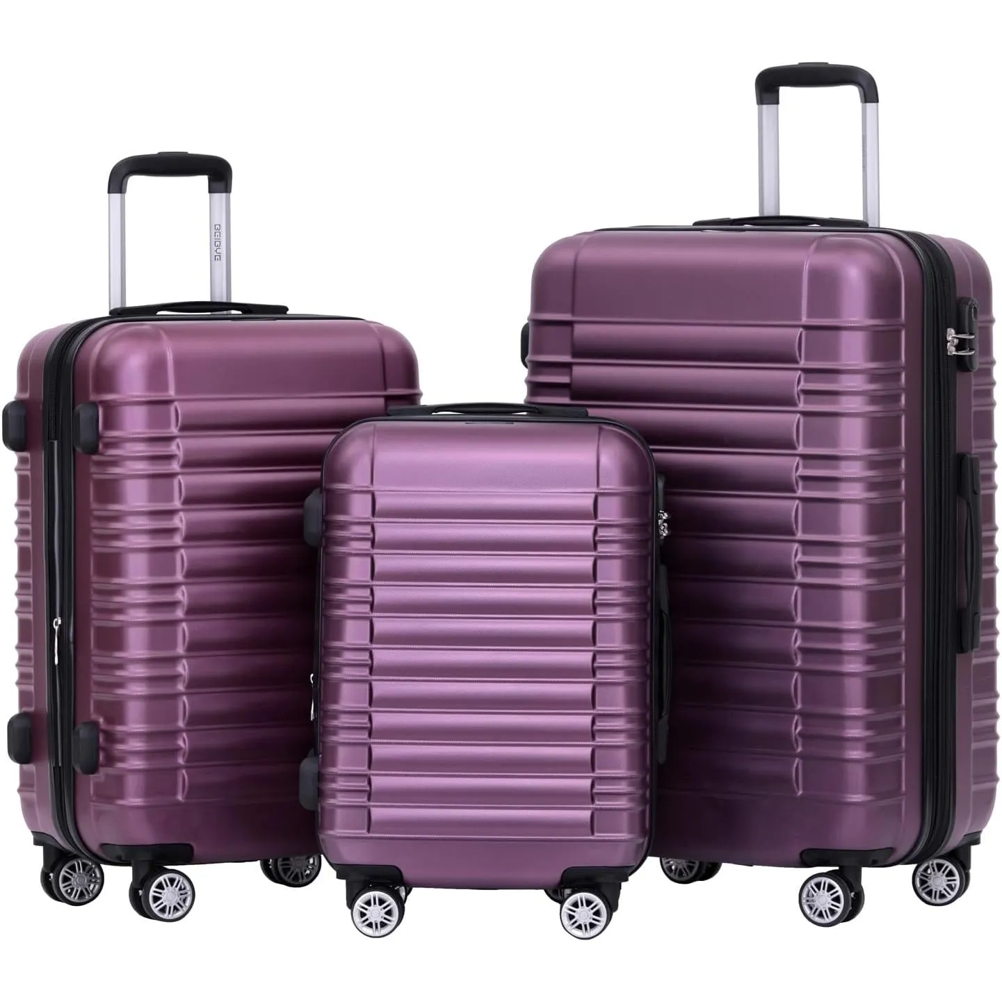 BEIBYE Zwillingsrollen Reisekoffer Koffer Trolleys Hartschale M-L-XL-Set (Violett, Set)