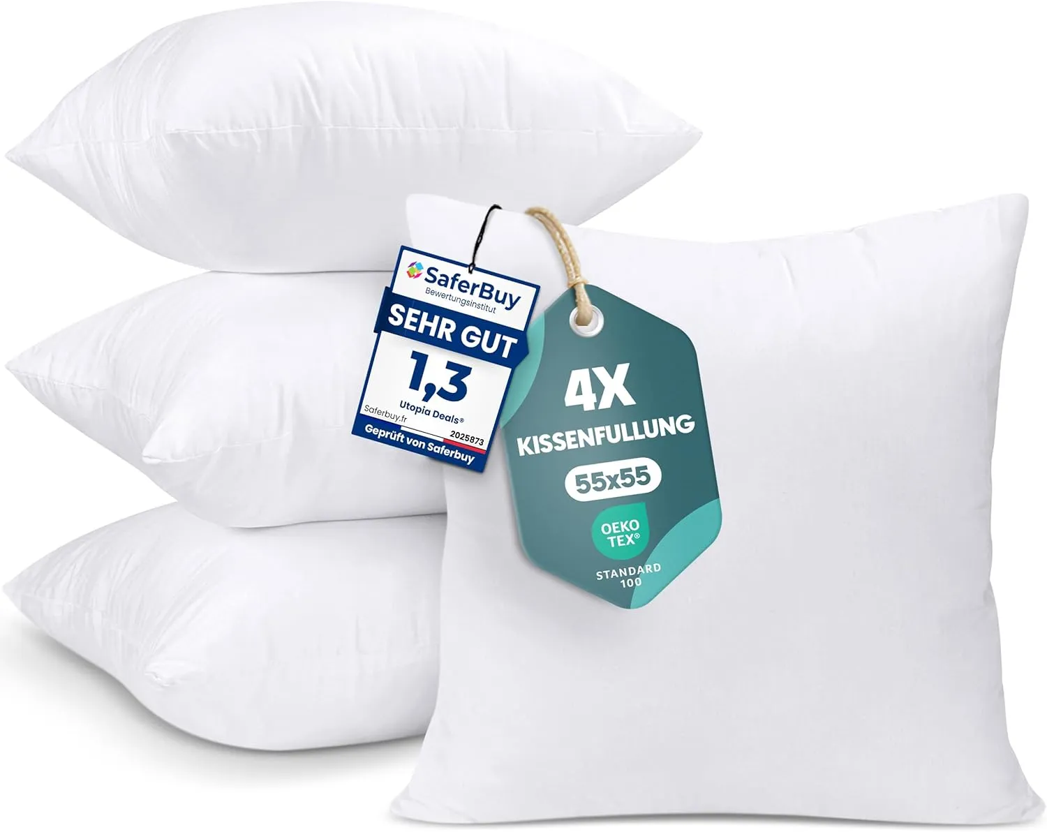 Utopia Bedding Set of 4 cushion filling, 55 x 55 cm, inner cushion filling, pillow, sofa cushion (white)