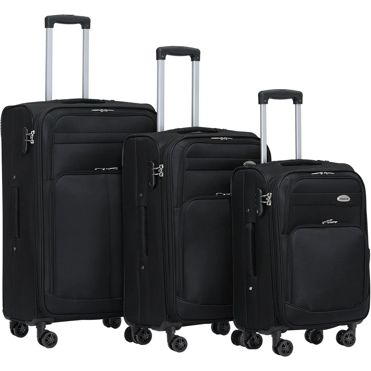 BEIBYE Leichter Stoffkoffer Kofferset Trolley Außentaschen Dehungsfuge mehr Stauraum mit Zahlenschloss (Schwarz, Set)