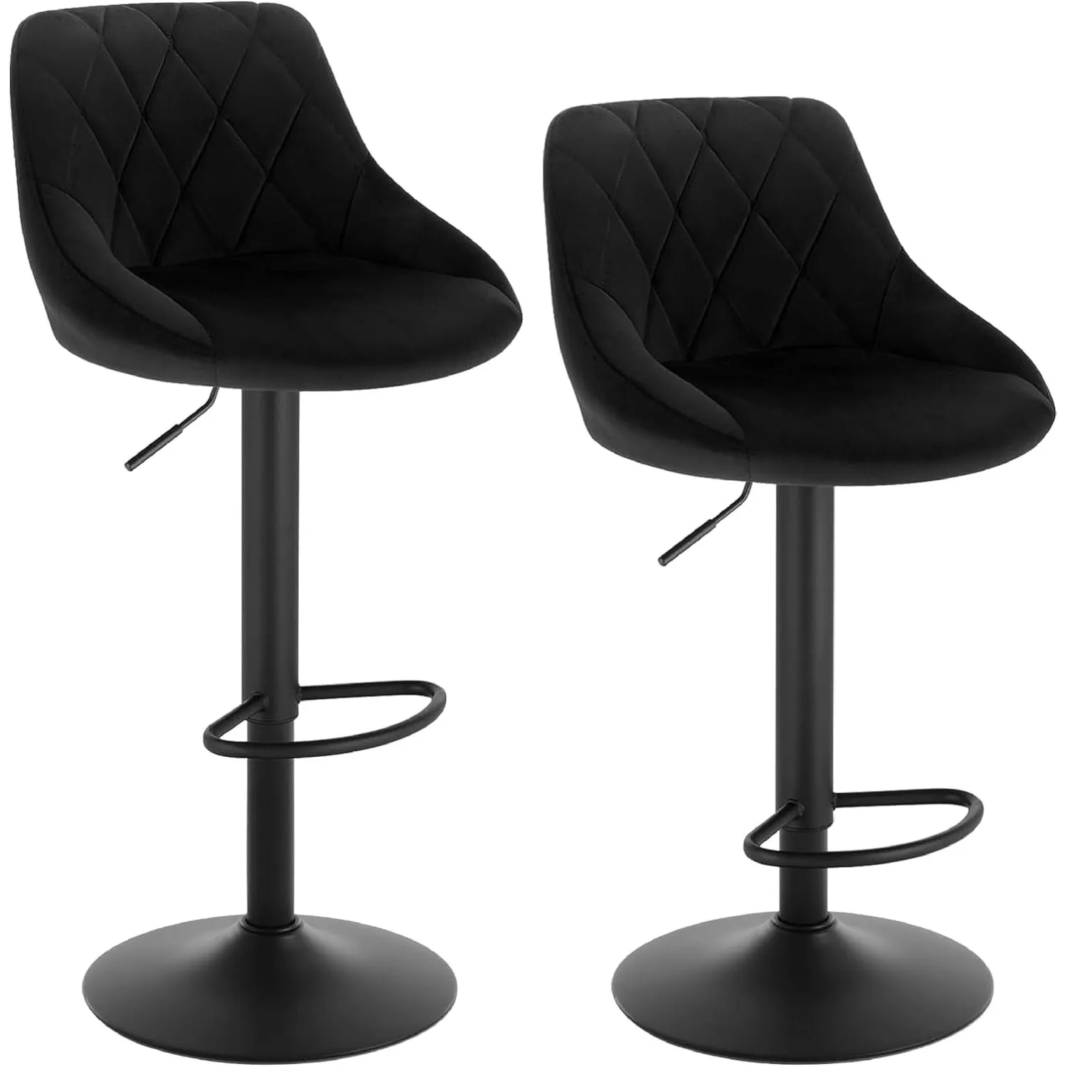 WOLTU Barhocker 2er Set, Barstuhl Höhenverstellbar, Samtsitz, Schwarz