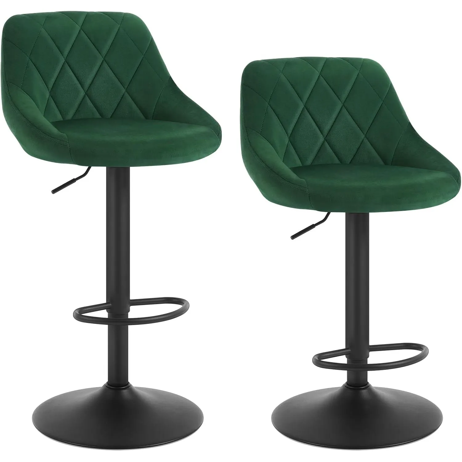 WOLTU Barhocker 2er Set, Barstuhl Höhenverstellbar, Samtsitz, Dunkelgrün