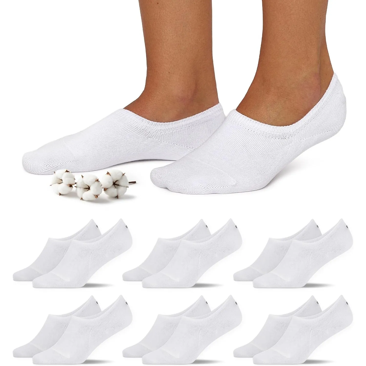 Snocks Füßlinge Damen & Herren aus Bio-Baumwolle, 6 Paar, unsichtbar