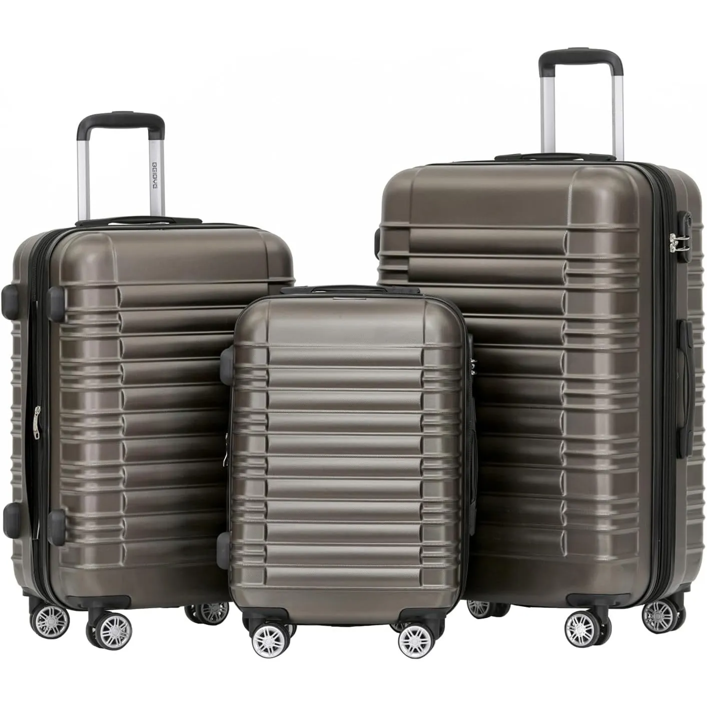 BEIBYE Hartschalen Koffer Trolley Rollkoffer Reisekoffer Zwillingsrollen Kofferset (Coffee, Set)