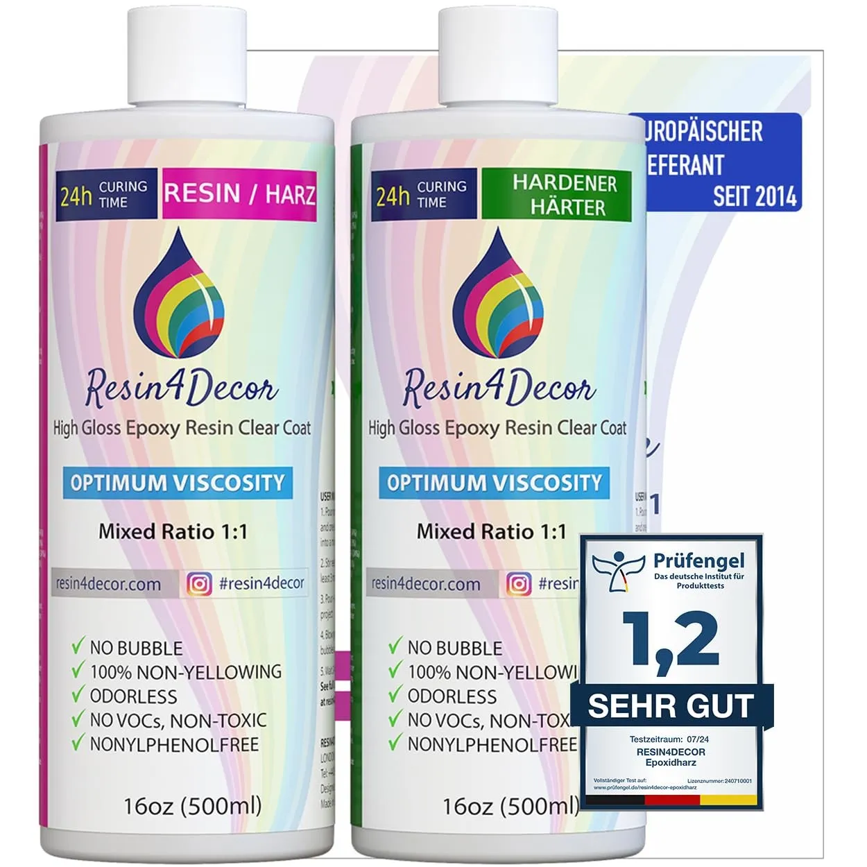 RESIN4DECOR 1000ml Epoxidharz Set [Kristallklarer 1:1 Gießharz-Klebstoff] – Für Kunsthandwerk, Schmuck & Formenbau (Ger…