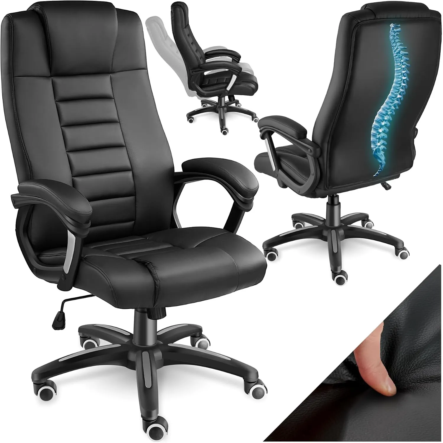 tectake® Bürostuhl, Chefsessel, Drehstuhl mit Rollen, Computerstuhl, höhenverstellbarer Schreibtischstuhl, ergonomische…