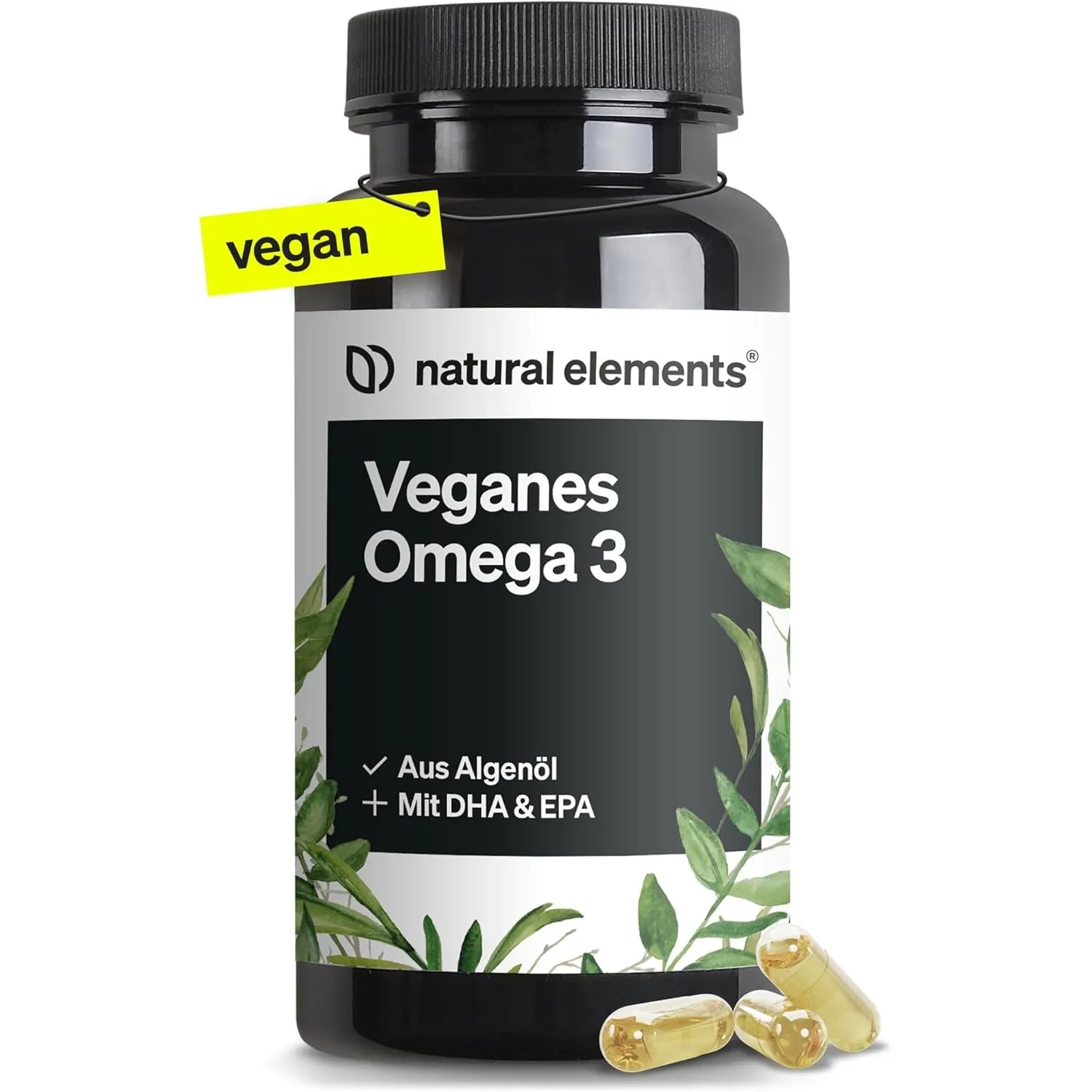 Omega 3 vegan aus Algenöl - 90 Kapseln - Hochdosiert mit hochwertigem EPA und DHA (in Triglycerid-Form) - Omega-3 für V…