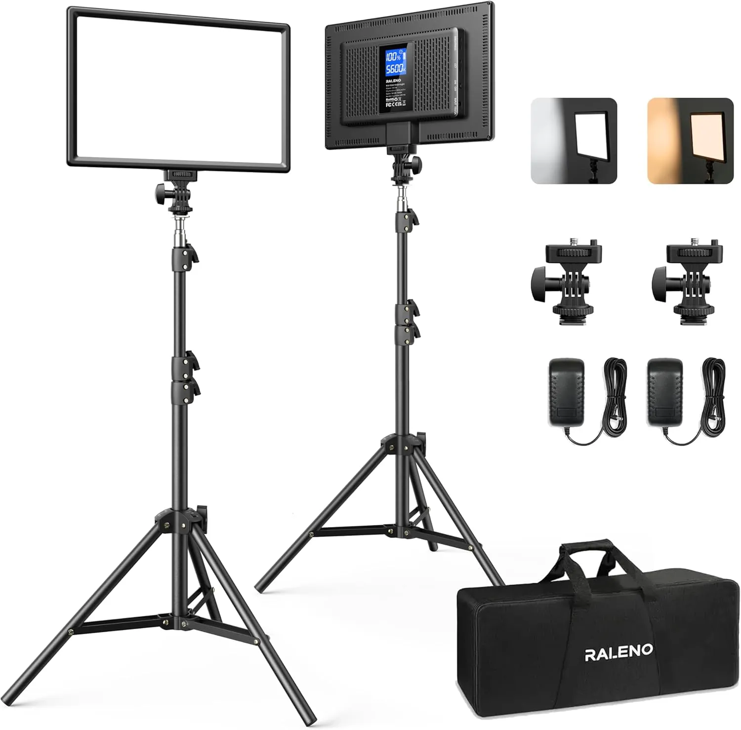 RALENO LED Videoleuchte, 2 Pack 192 LED Sanftes Video Streaming Licht mit 180cm Stativ Handyhalter 8000mAh-Akku 2500-65…