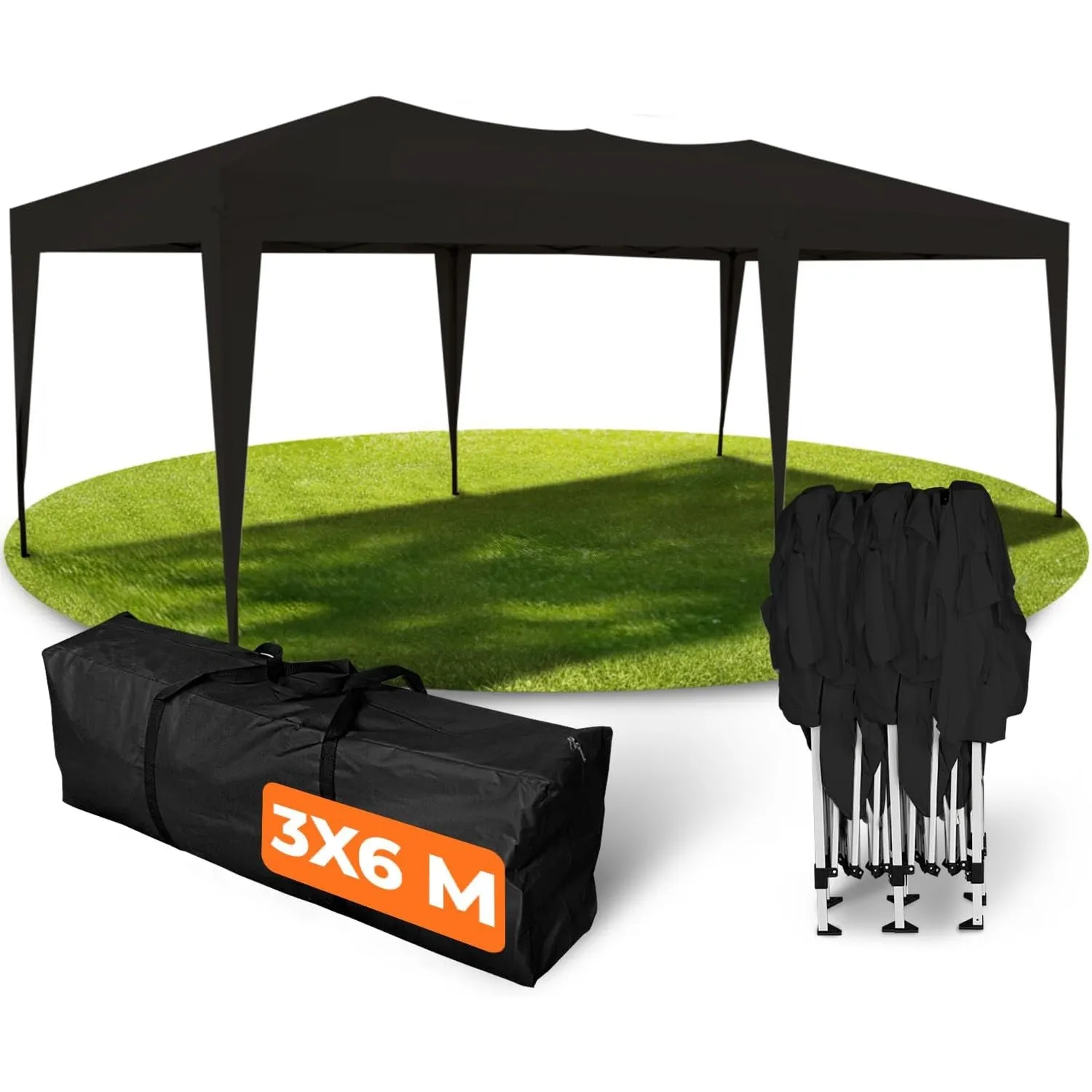 Kronenburg Faltpavillon wasserdicht Pavillon, Gartenzelt, 3x6 m - mit UV Schutz 50+, Schwarz