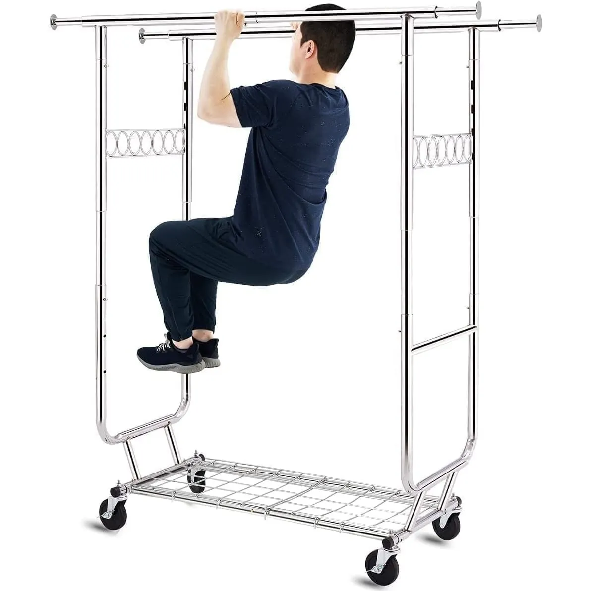 HOKEEPER Profi Doppelter Kleiderständer, bis 272 kg belastbar, Schwerlast Kleiderstange auf rollen, Industrie-Design, G…