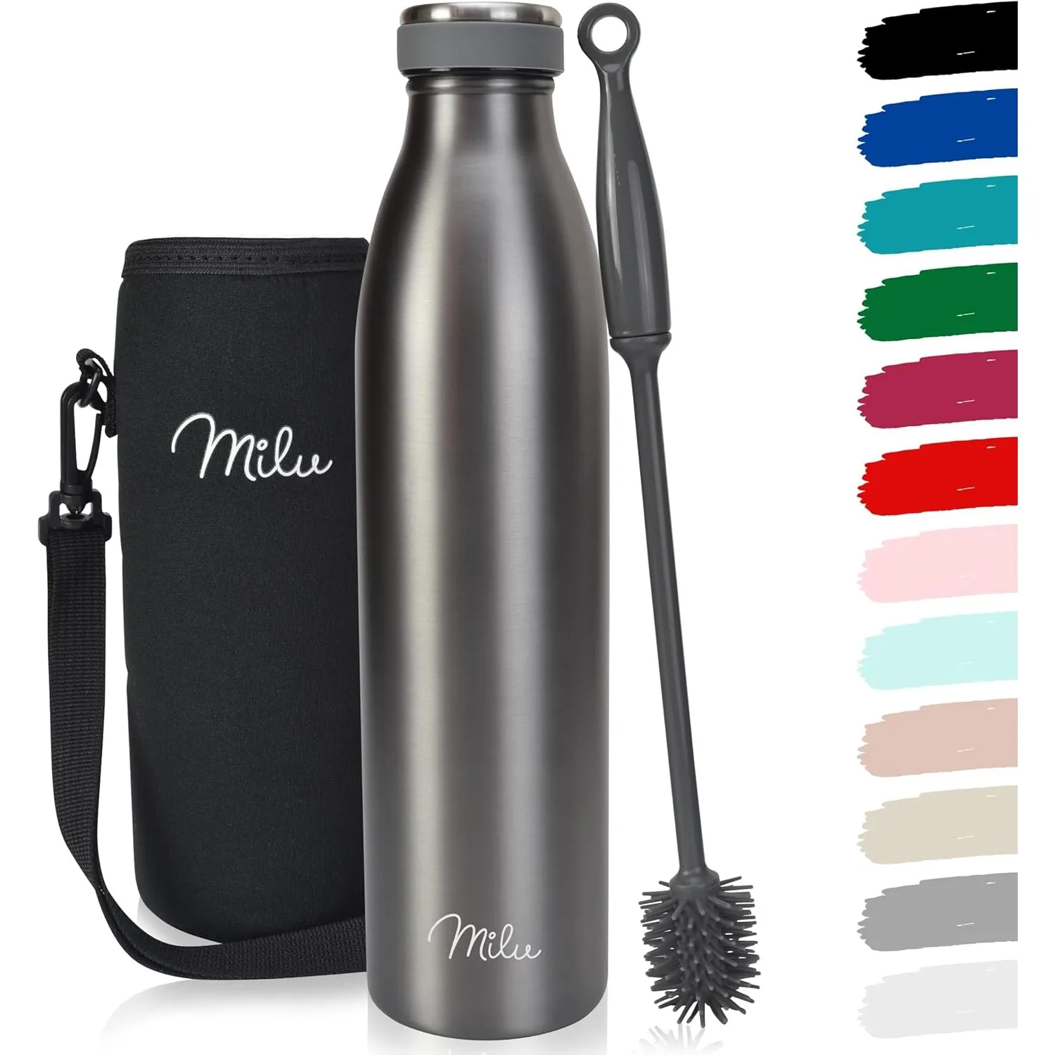 Milu Edelstahl Trinkflasche 350ml 500ml 750ml 1L 1,5L Thermosflasche, Isolierte Wasserflasche, Auslaufsichere Isolierfl…