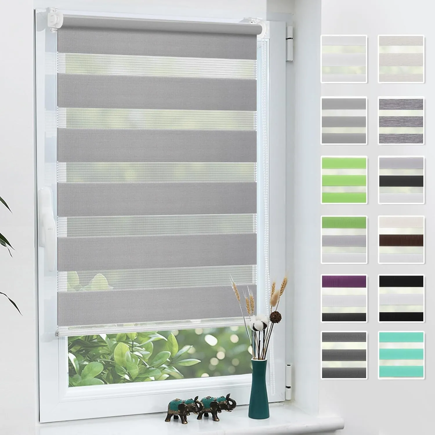 Grandekor Doppelrollo Klemmfix ohne Bohren 90x130cm Stoffbreite 90cm Hellgrau Fenster Rollos für innen Klemmrollos Duo …
