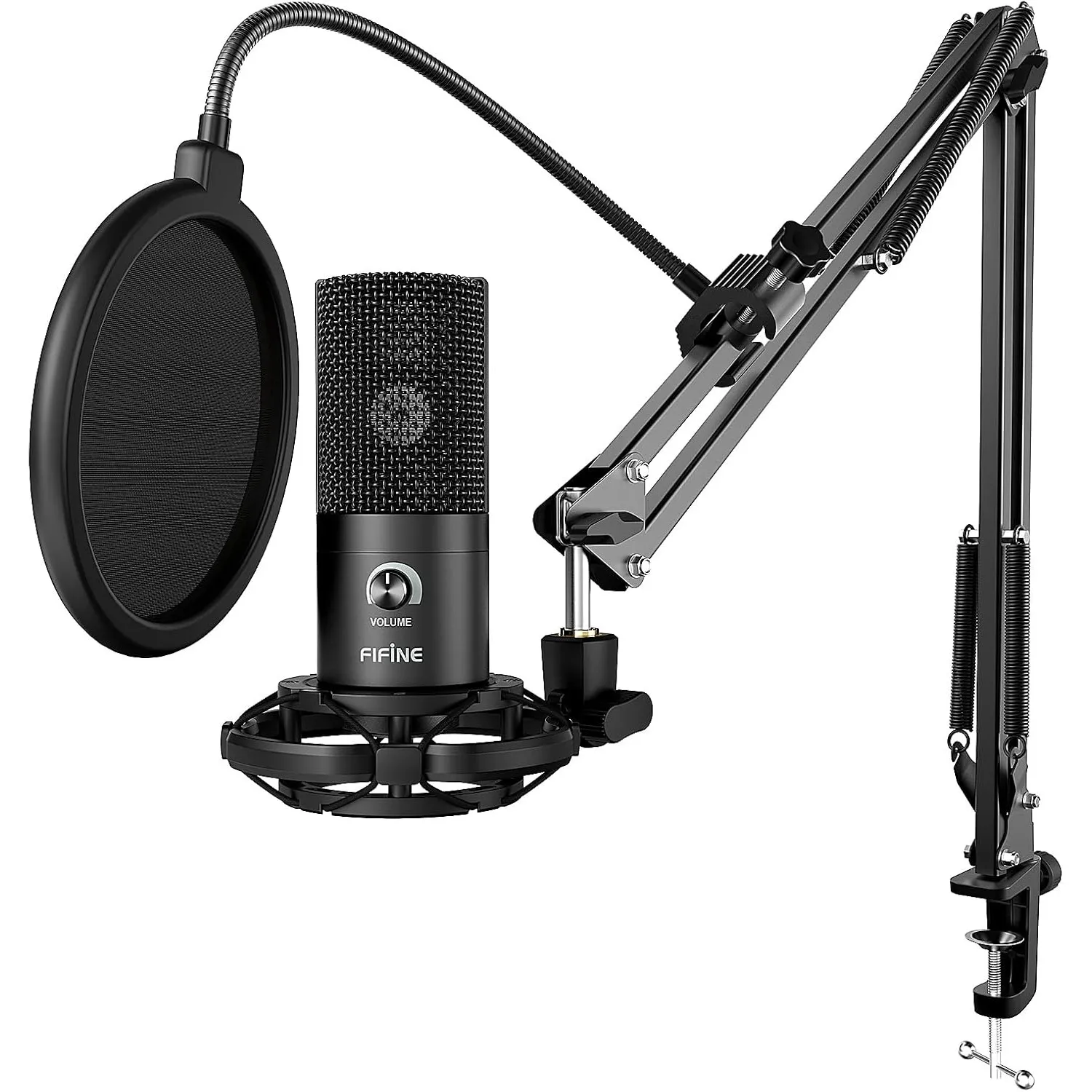 FIFINE Streaming Mikrofon PC mit Arm, USB Mikrofon PS4 PS5 MAC, Popfilter, Shock Mount, für Gaming Podcast Studio