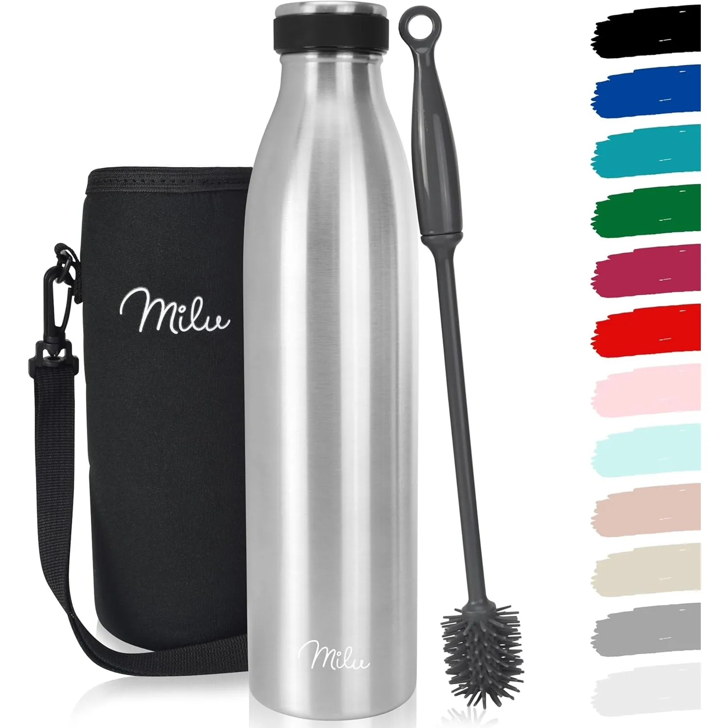Milu Edelstahl Trinkflasche 500ml 750ml 1L 1,5L Thermosflasche, Isolierte Wasserflasche, Auslaufsichere Isolierflasche …