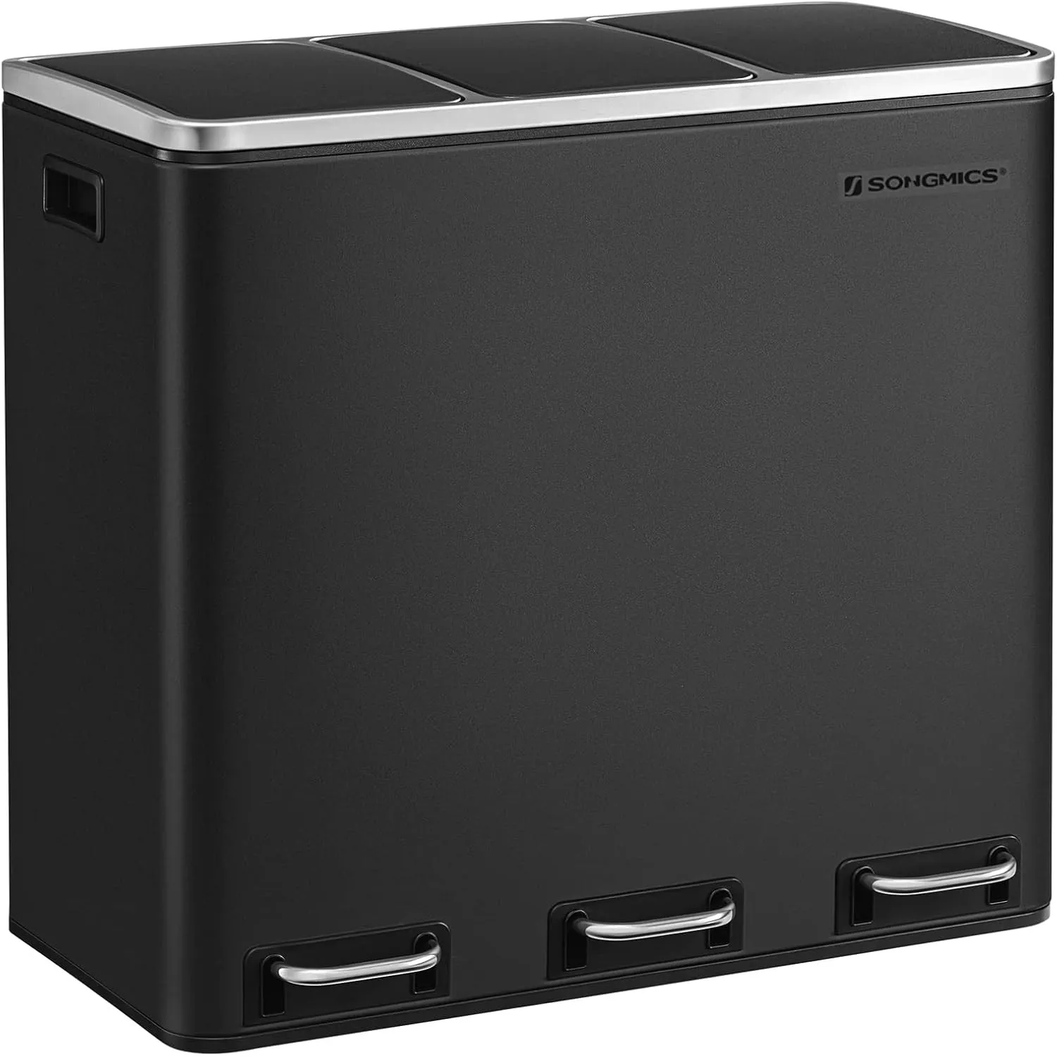 SONGMICS Mülleimer Küche, 3 x 18 L, Mülltrennsystem 3 Fächer, inklusive 15 Müllbeutel, Abfalleimer, Treteimer, für recy…