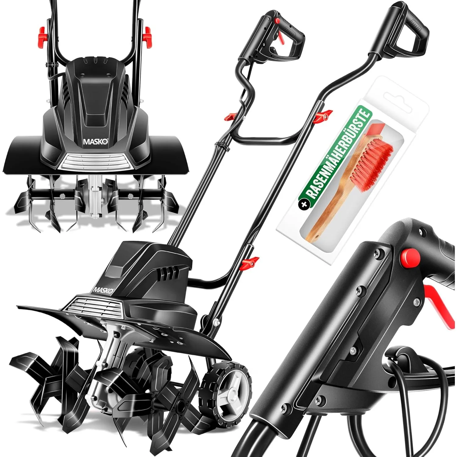 MASKO® Motorhacke elektrisch | Gartenfräse 1500 Watt 40cm Breite 20cm Tiefe | Bodenhacke Ackerfräse Kultivator | Elektr…