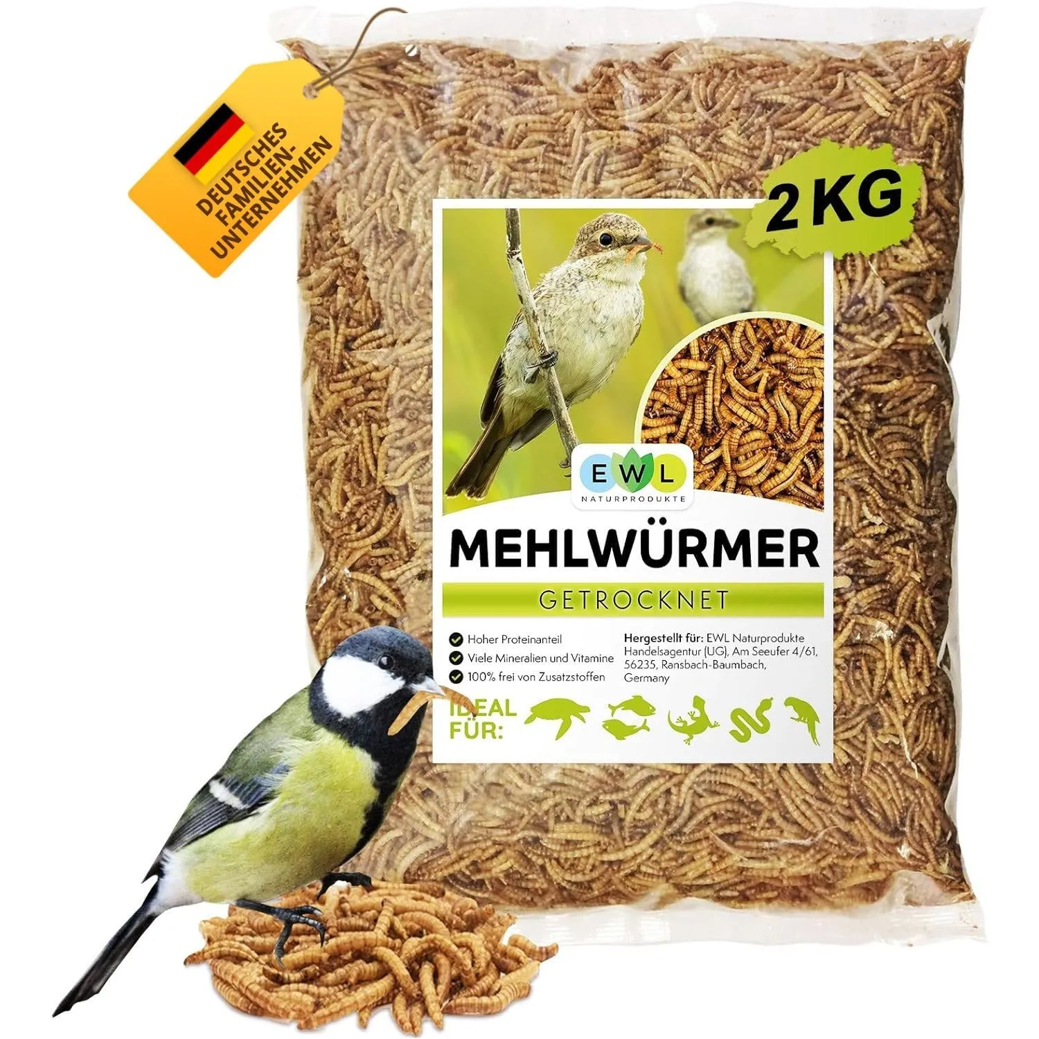 EWL Getrocknete Mehlwürmer 2kg (13L) | Vogelfutter & Wildvogelfutter