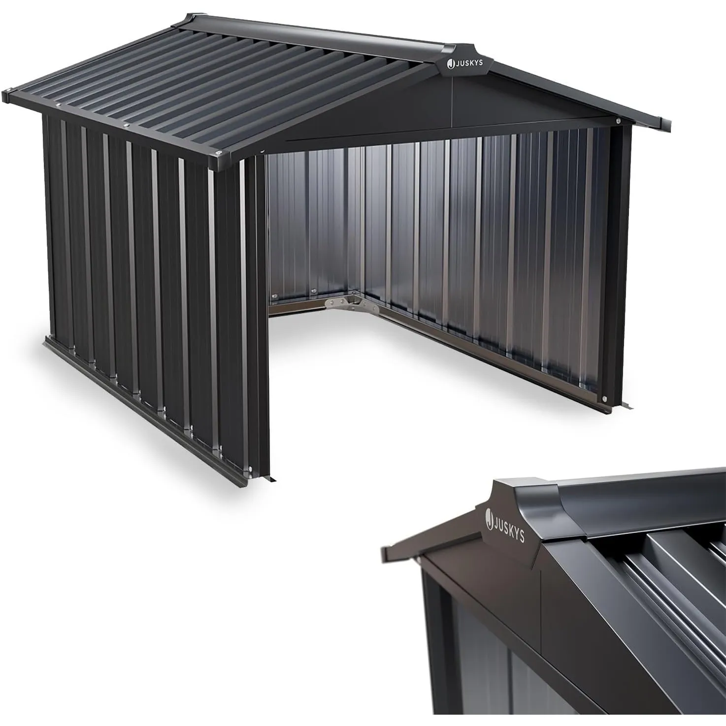 Juskys Metall Mähroboter Garage mit Satteldach - 75x85x63 cm - Sonnen- & Regenschutz für Rasenmäher - anthrazit - Rasen…