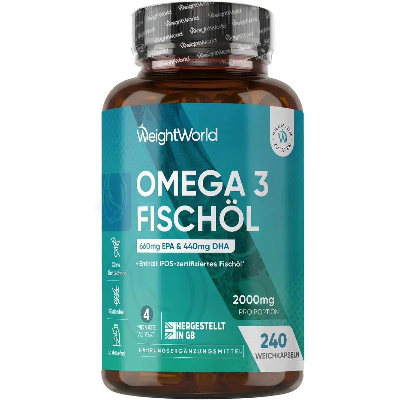WeightWorld Omega 3 Weichkapseln - 2000mg Fischöl - 660mg EPA & 440mg DHA