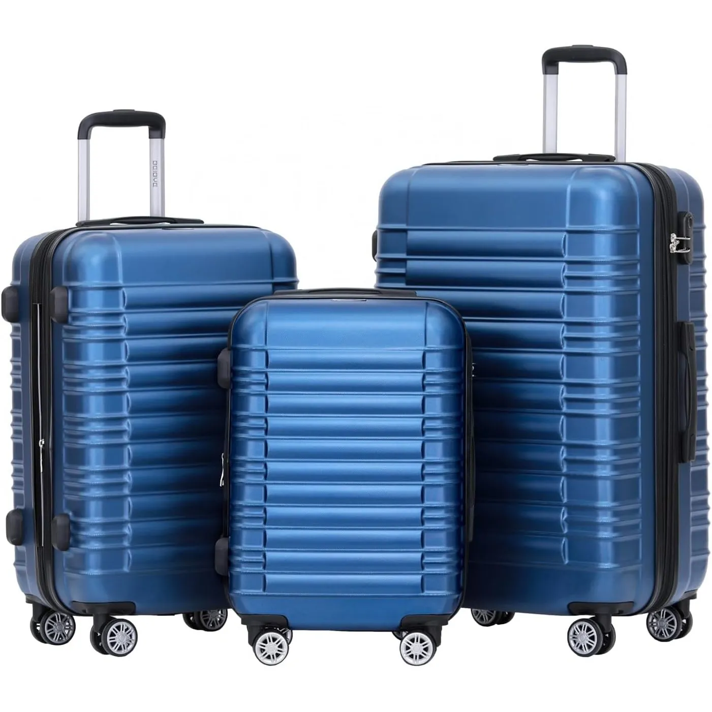 BEIBYE Zwillingsrollen Reisekoffer Koffer Trolleys Hartschale M-L-XL-Set (Blau, Set)